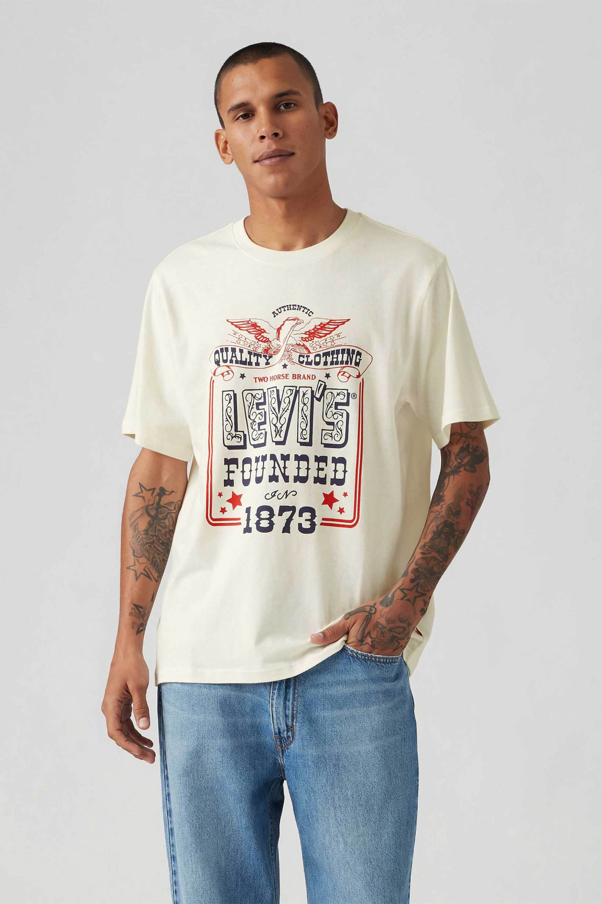 Levi's® ανδρικό T-shirt με print και λογότυπο Relaxed Fit - 161431924 Εκρού