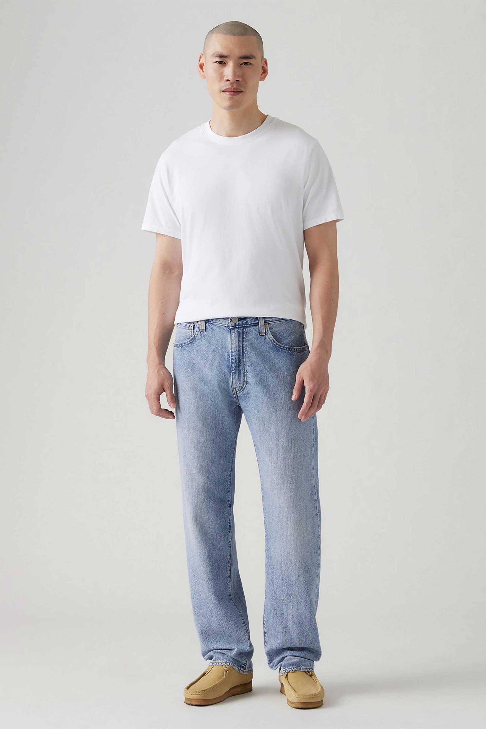 LEVI'S Levi's® ανδρικό τζιν παντελόνι πεντάτσεπο με logo patch Straight Fit "555™" - 000LO0009 Denim Blue Ανοιχτό