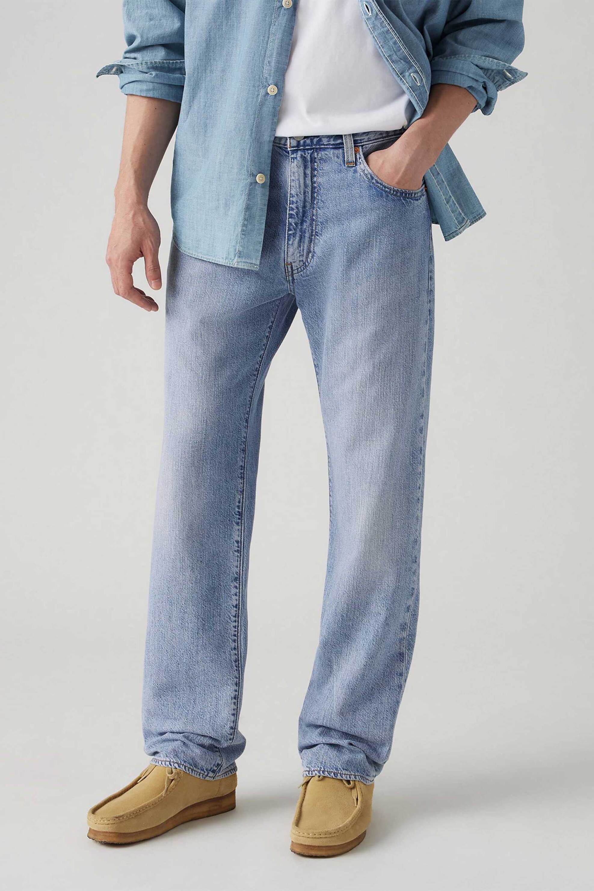Levi's® ανδρικό τζιν παντελόνι πεντάτσεπο με logo patch Straight Fit "555™" - 000LO0009 Denim Blue Ανοιχτό φωτογραφία