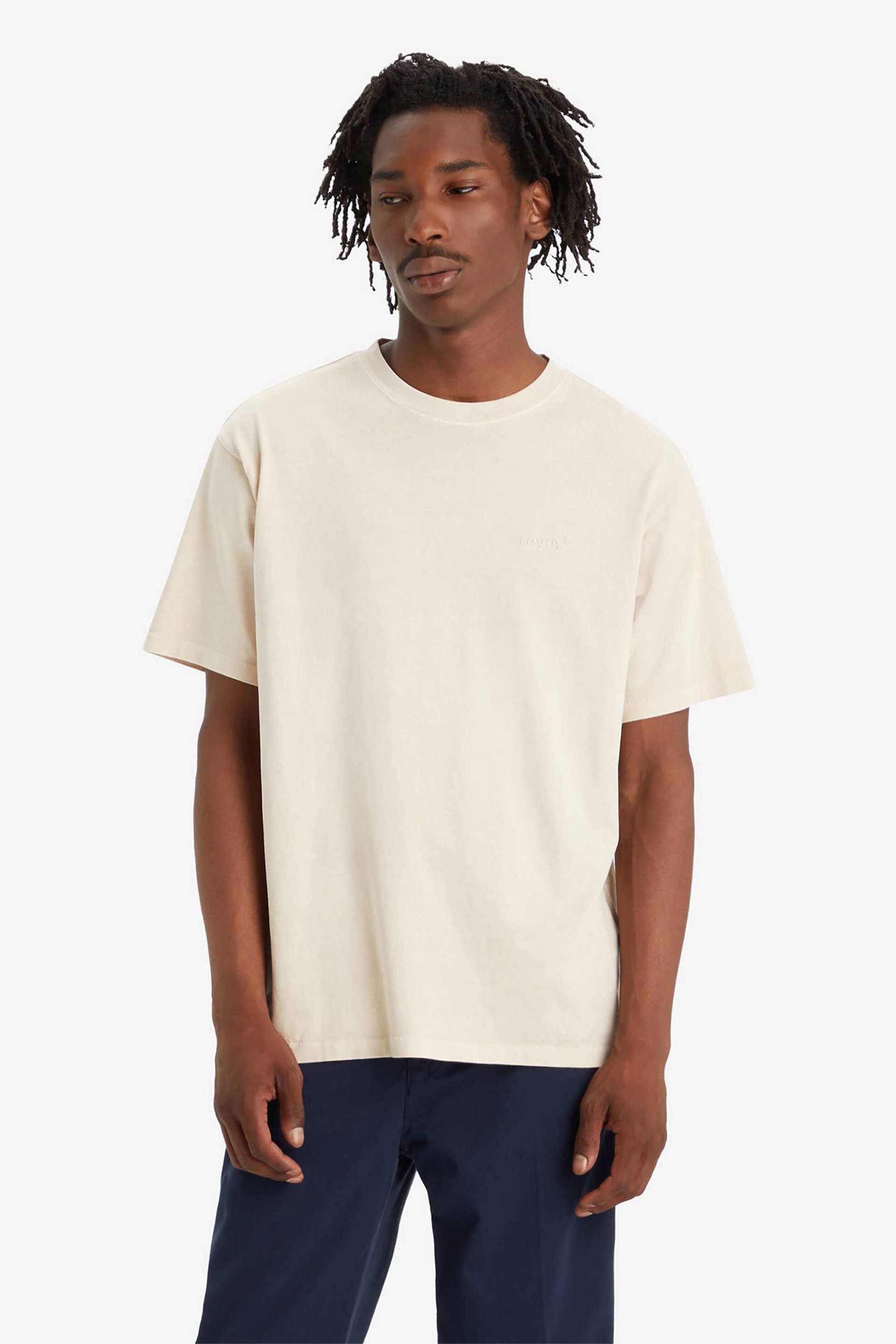 Levi's® ανδρικό T-shirt μονόχρωμο με ανάγλυφο λογότυπο Relaxed Fit - A06370093 Εκρού