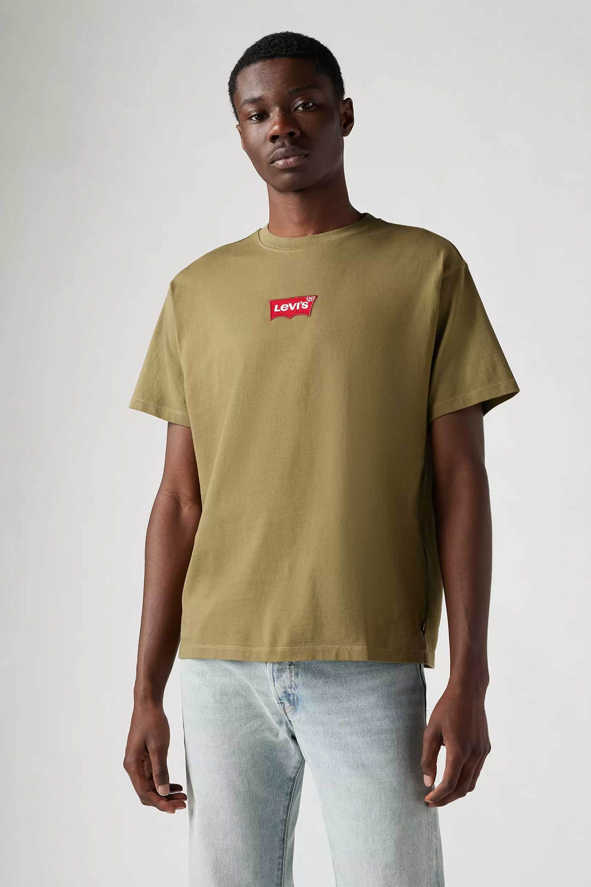 Levi's® ανδρικό T-shirt μονόχρωμο με λογότυπο Relaxed Fit - 0008C0007 Λαδί