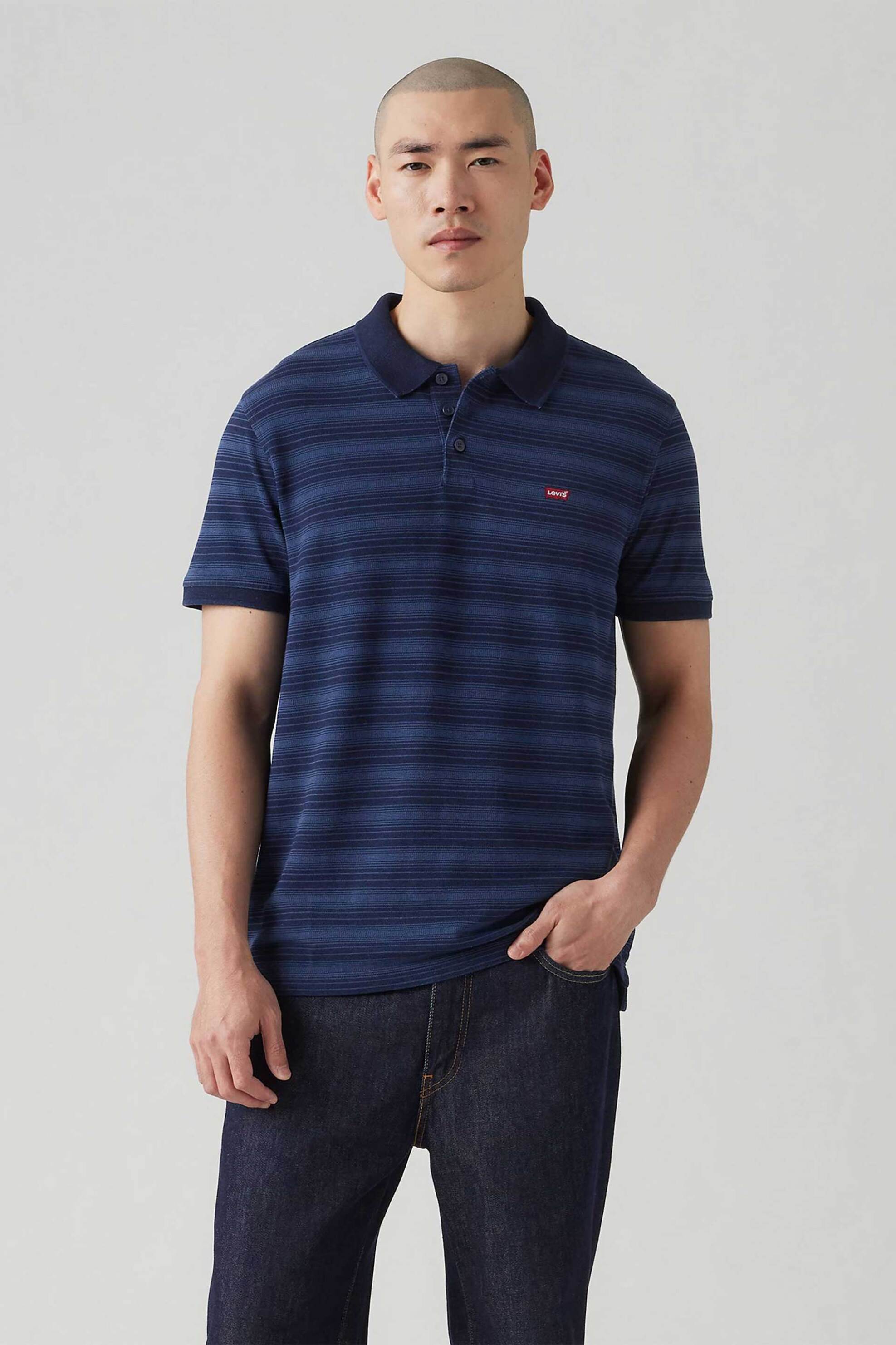 Levi's® ανδρική μπλούζα πόλο με ριγέ σχέδιο και λογότυπο Standard Fit - 358830276 Μπλε Σκούρο