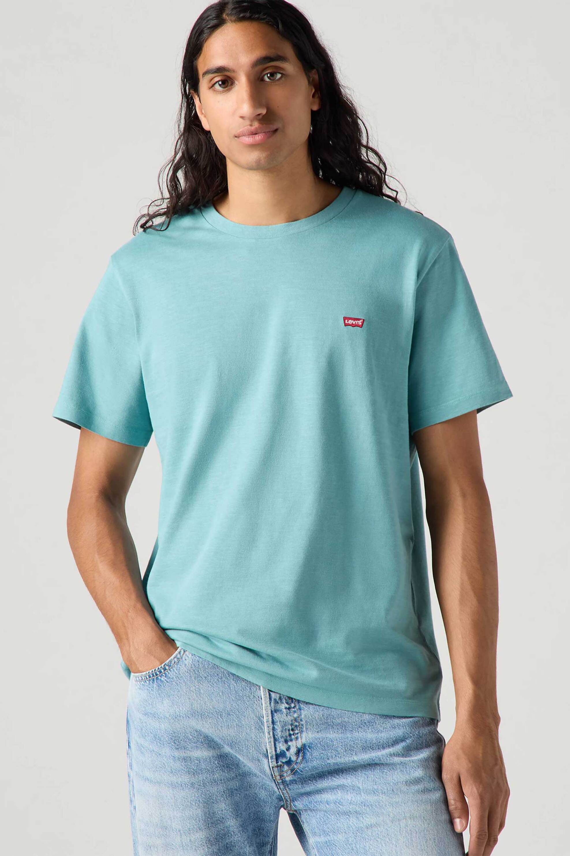 Levi's® ανδρικό T-shirt μονόχρωμο με κεντημένο λογότυπο Standard Fit - 566050272 Τυρκουάζ