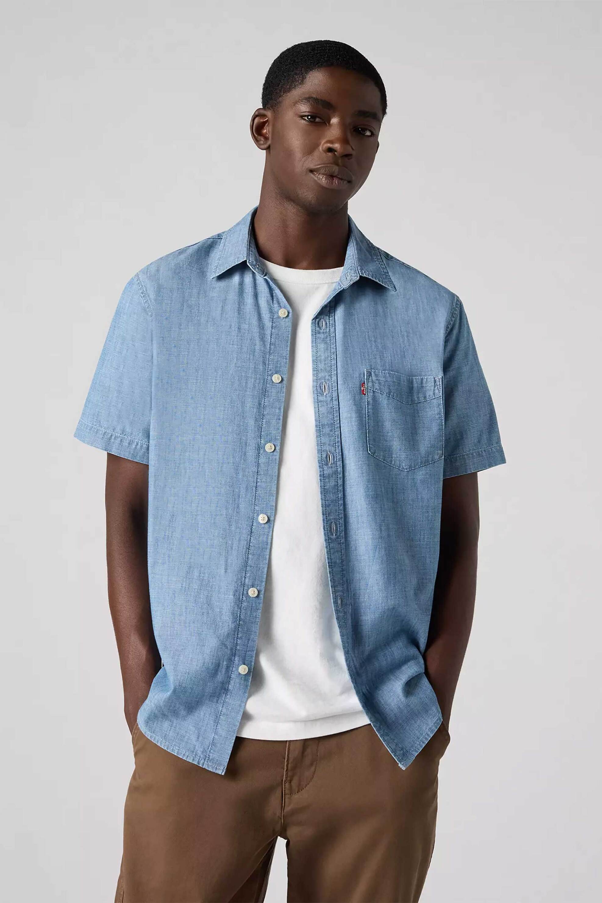Levi's® ανδρικό πουκάμισο κοντομάνικο με τσέπη Standard Fit "Sunset Standard" - 866240062 Denim Blue Ανοιχτό