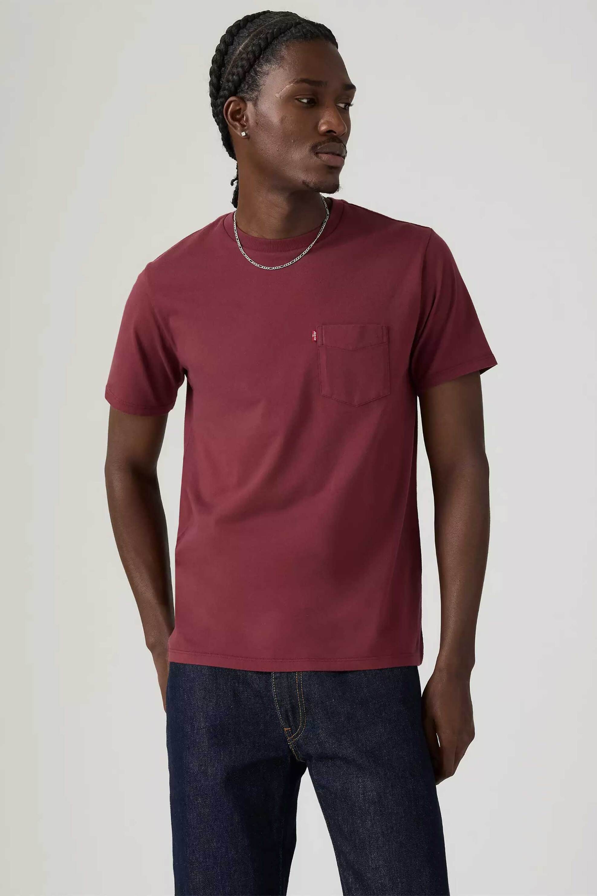 Levi's® ανδρικό T-shirt μονόχρωμο με τσέπη Standrad Fit - 193420440 Μπορντό