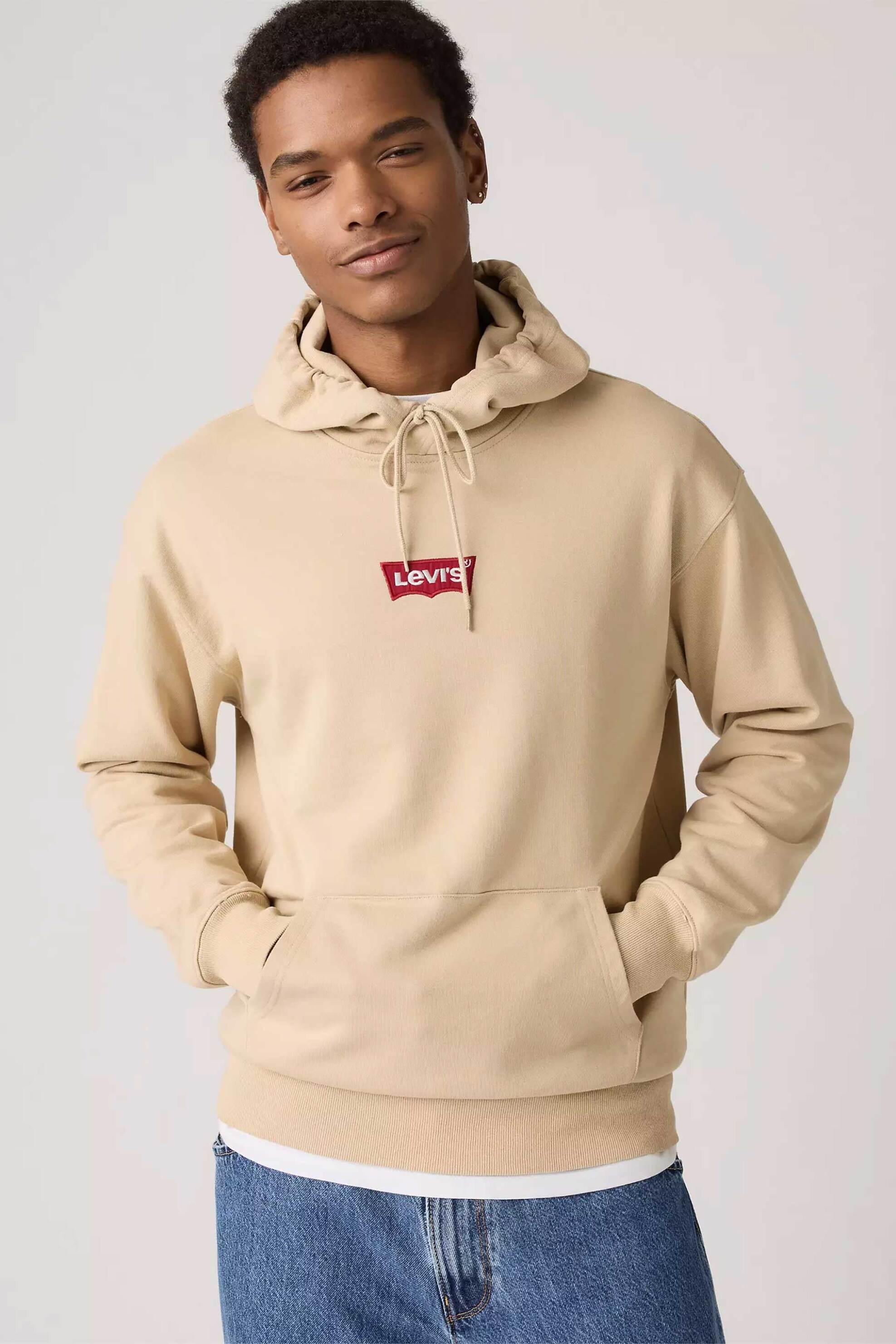Levi's® ανδρική μπλούζα φούτερ με κουκούλα και λογότυπο Relaxed Fit - 384790423 Μπεζ