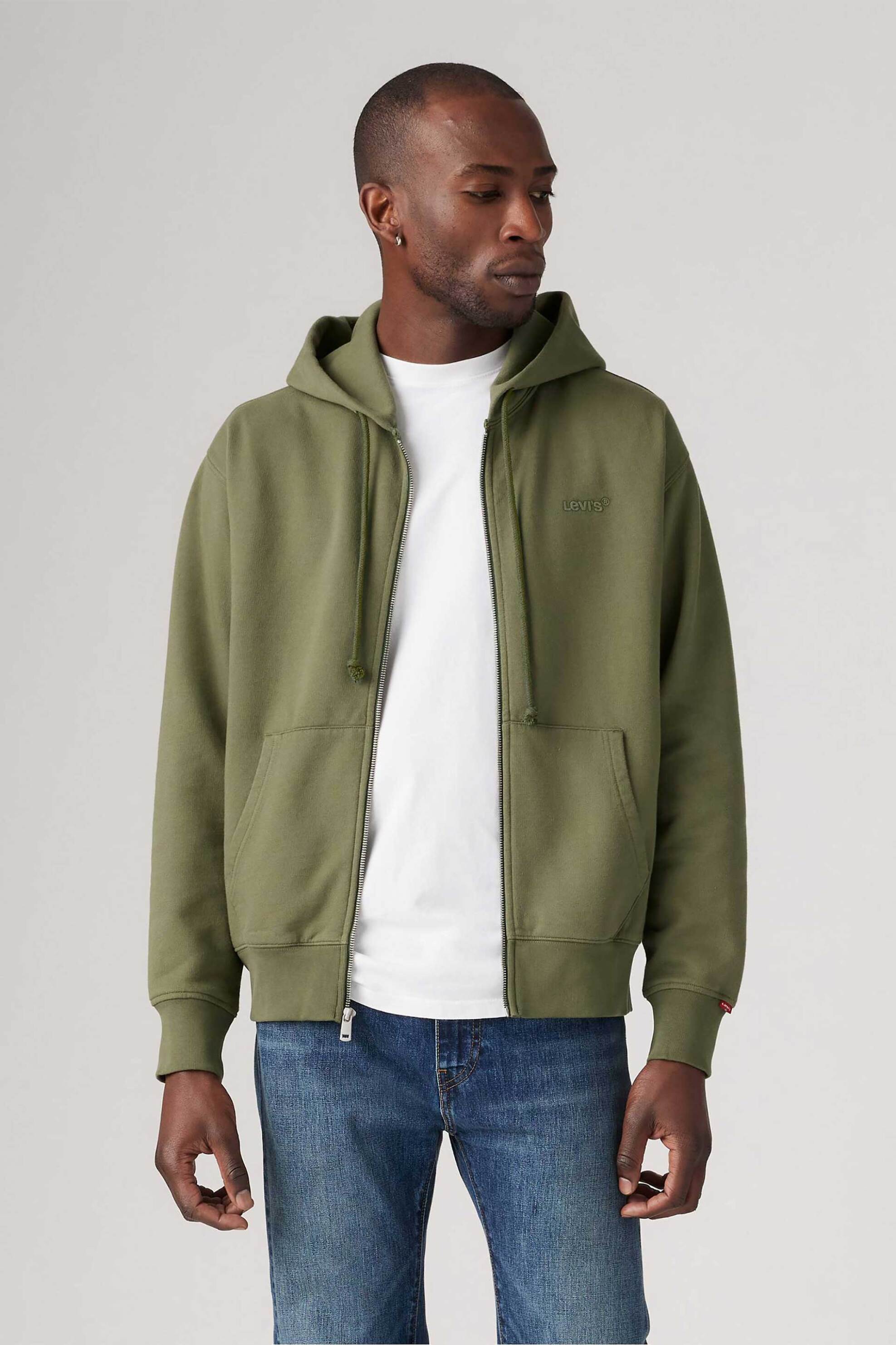 Levi's® ανδρική ζακέτα φούτερ με κουκούλα και κεντημένο λογότυπο Relaxed Fit "Authentic" - A92650003 Λαδί