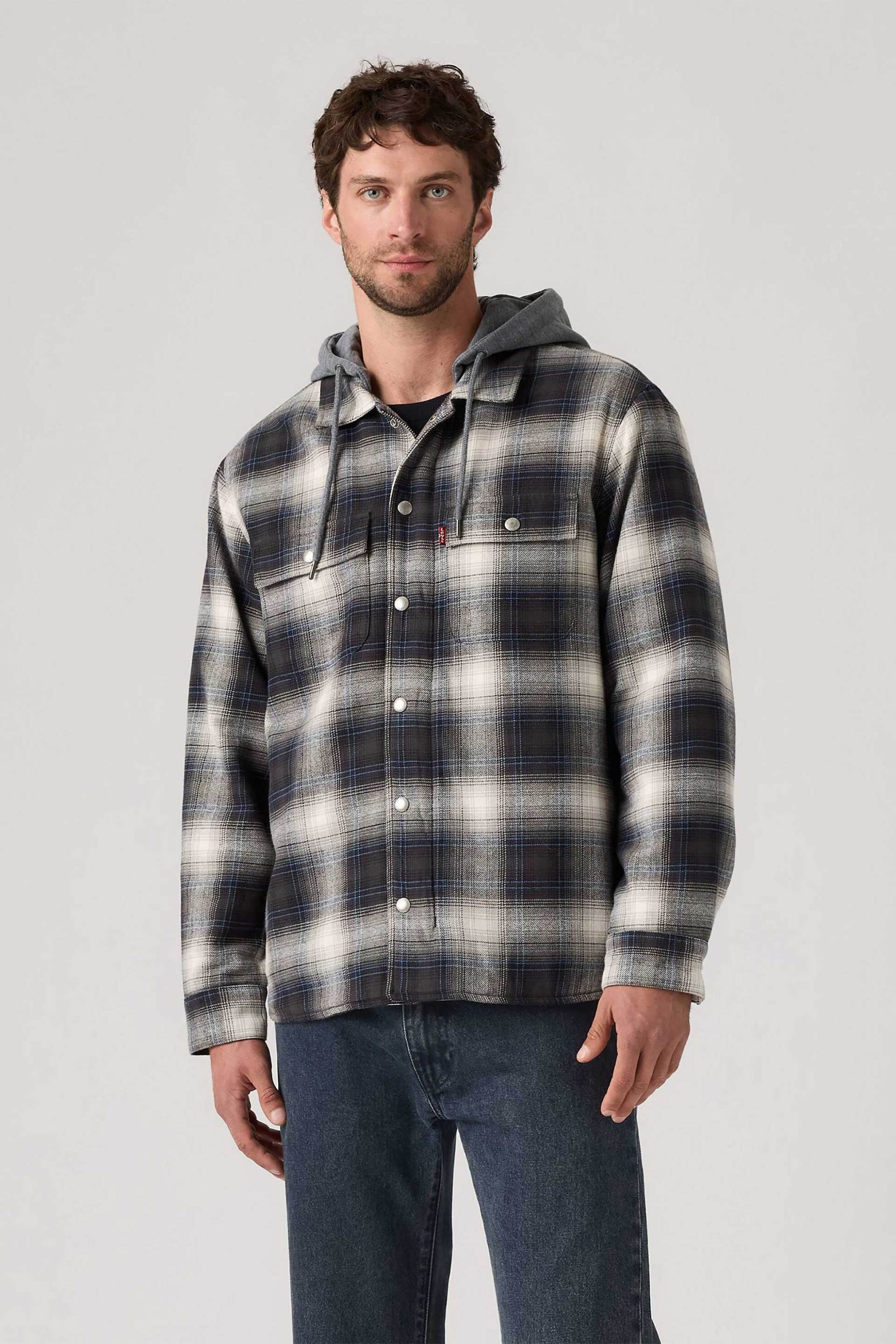 LEVI'S Levi's® ανδρικό overshirt flannel με καρό σχέδιο και κουκούλα Standard Fit "Francisco" - 003AZ0002 Γκρι