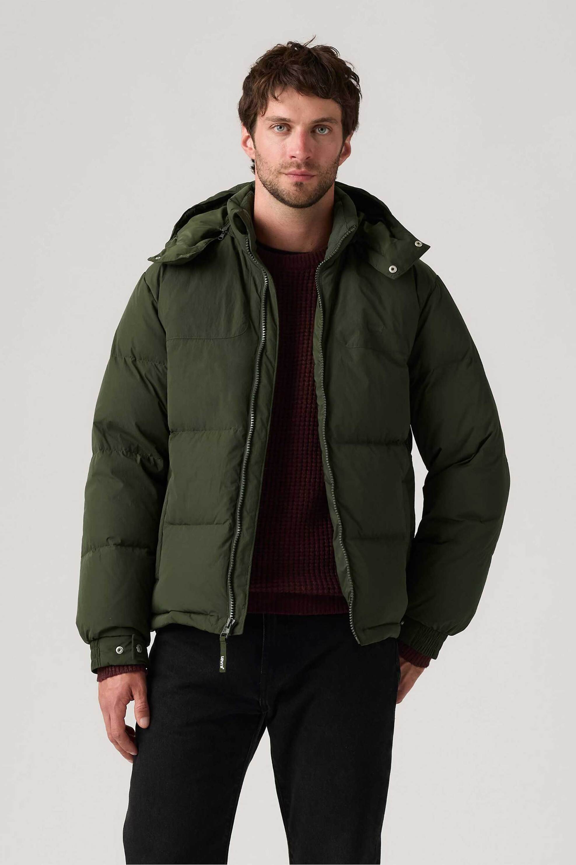Levi's® ανδρικό puffer μπουφάν με κουκούλα και καπιτονέ σχέδιο Standard Fit "Rockridge" - A85570010 Κυπαρισσί