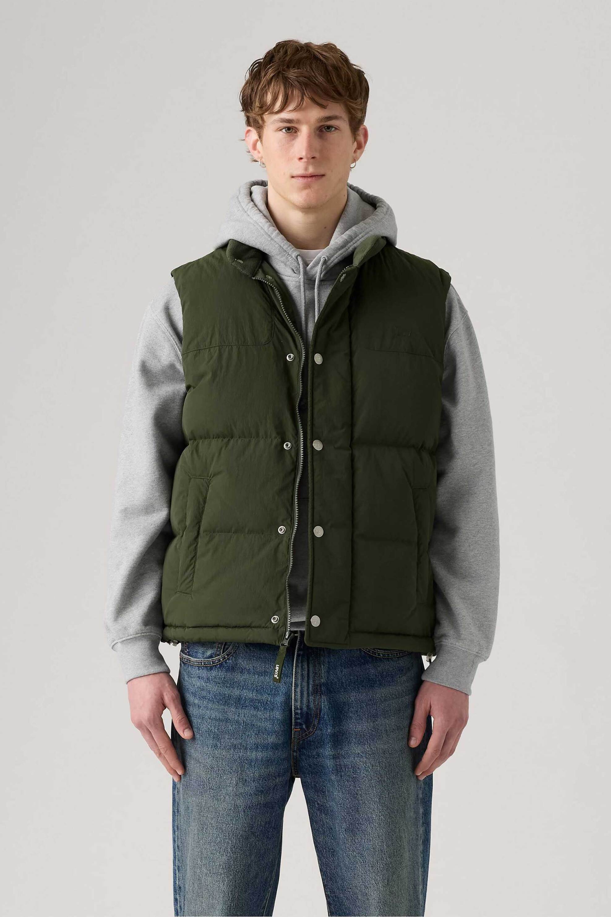 Levi's® ανδρικό αμάνικο μπουφάν με καπιτονέ σχέδιο και ψηλό λαιμό Standard Fit "Rockridge" - A85560007 Χακί