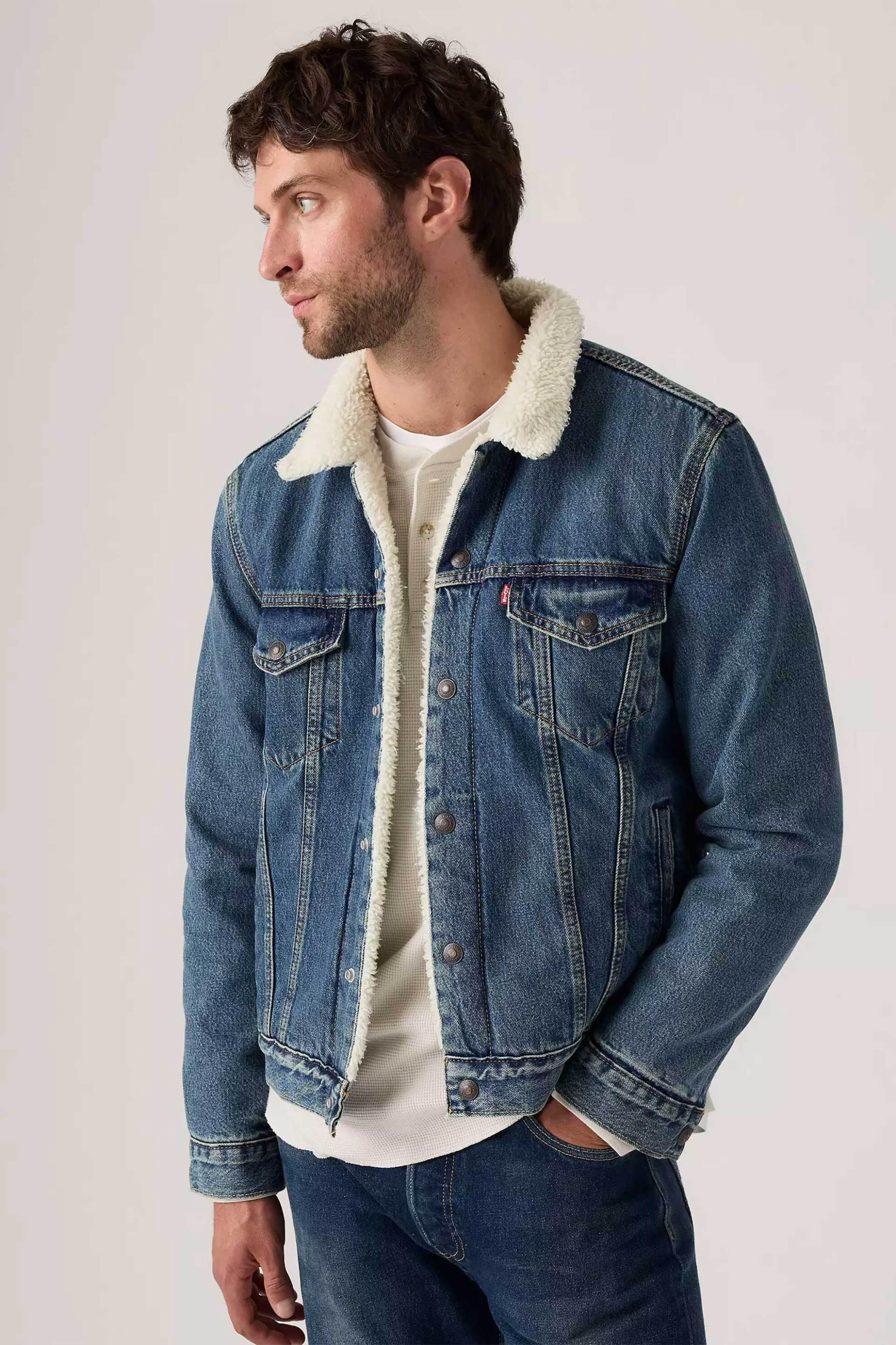 Levi's® ανδρικό denim jacket με μπουκλέ γιακά και επένδυση Standard Fit "Type III" - 163650292 Denim Blue