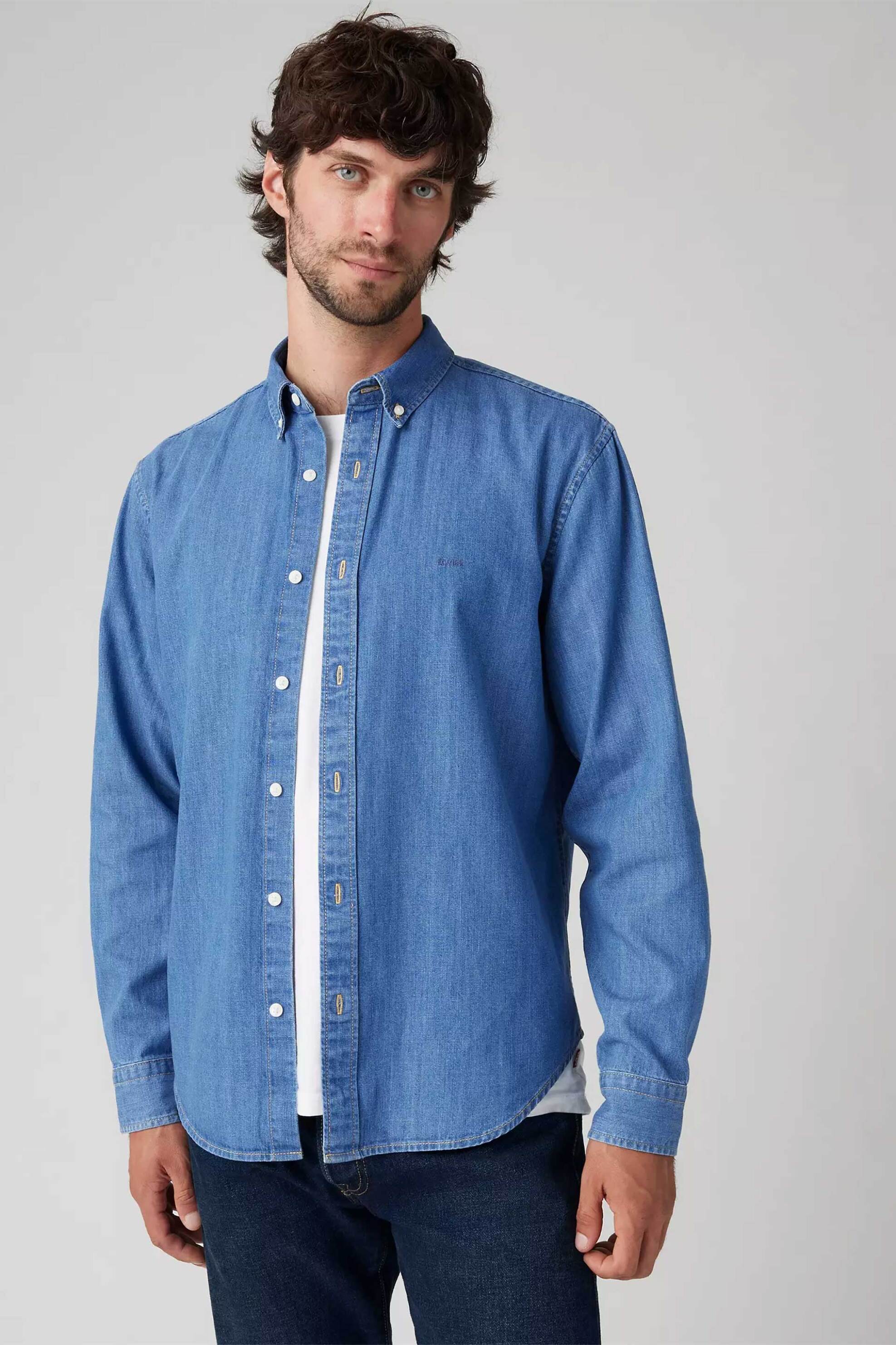 Levi's® ανδρικό denim πουκάμισο button down με λογότυπο Relaxed Fit "Authentic" - A72100025 Denim Blue