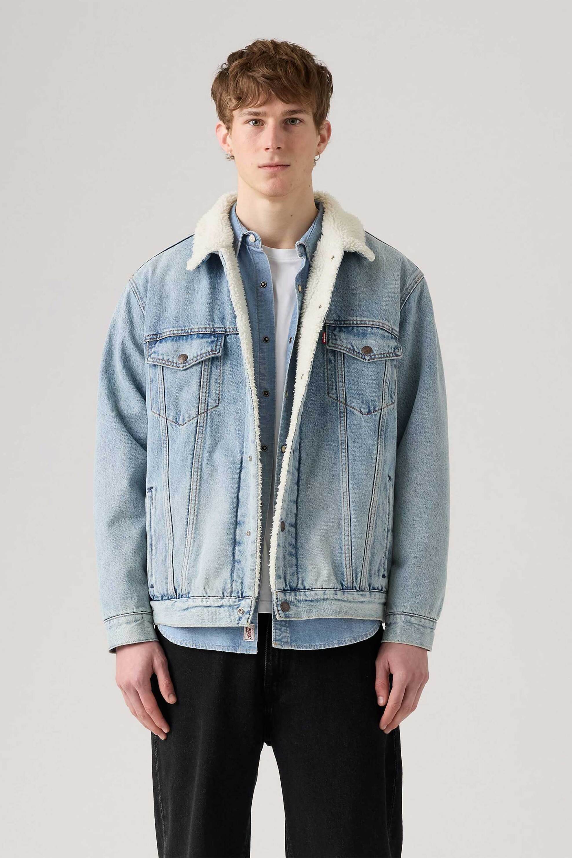 Levi's® ανδρικό denim jacket με μπουκλέ γιακά και επένδυση Relaxed Fit - A57840026 Denim Blue Ανοιχτό