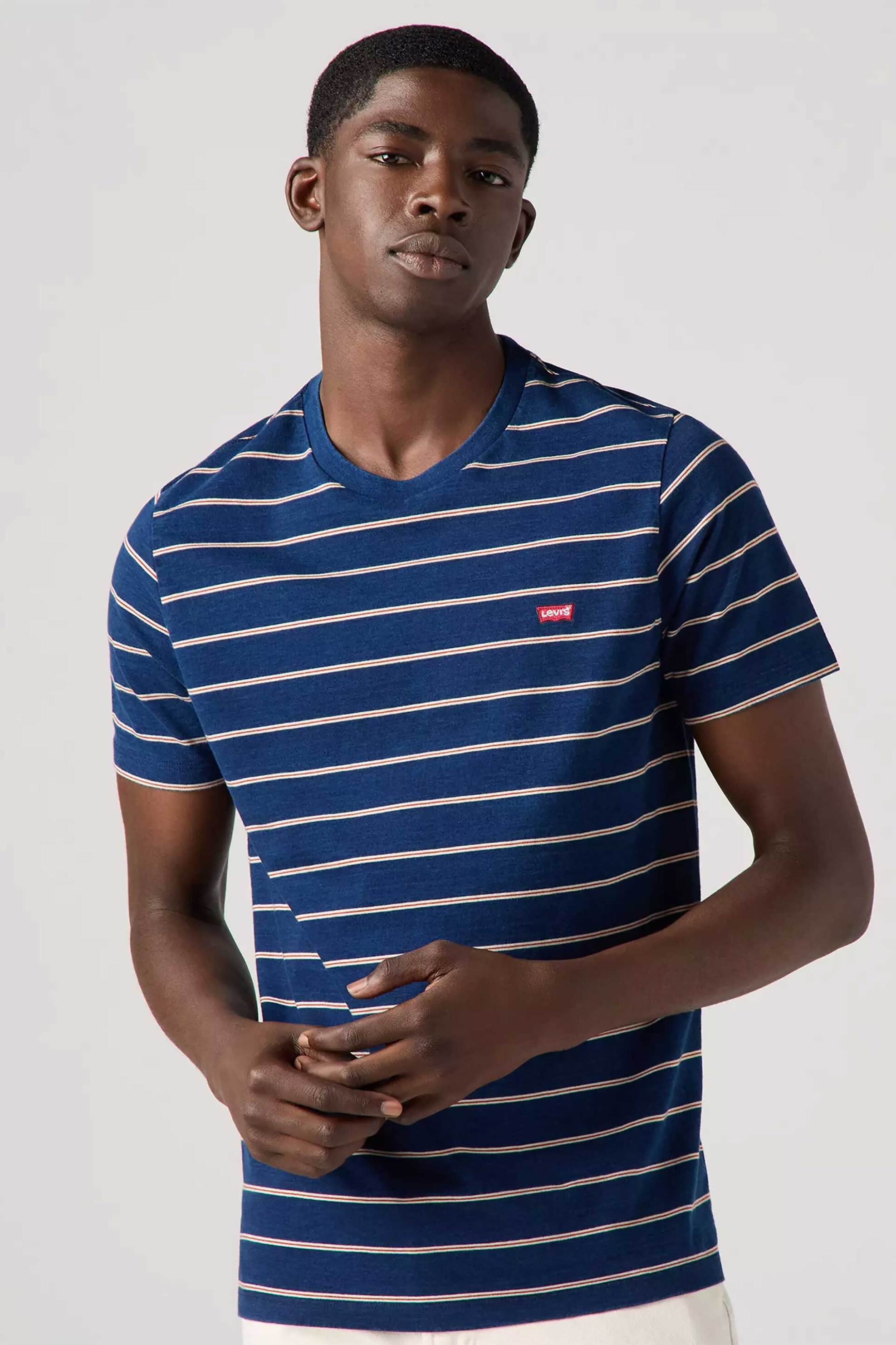 Levi's® ανδρικό T-shirt με ριγέ σχέδιο και λογότυπο Standard Fit "Original Housemark" - 566050257 Μπλε