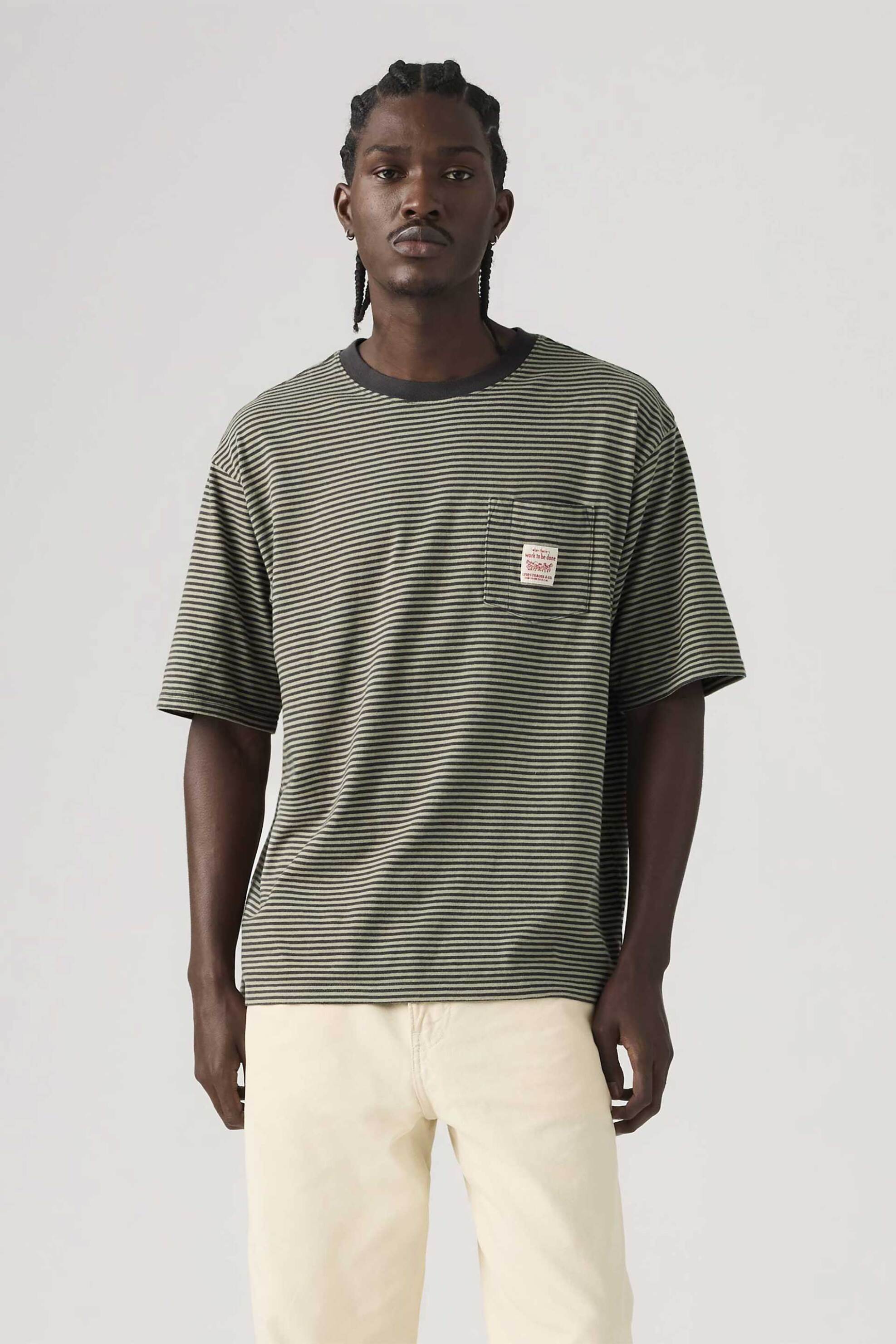 Levi's® ανδρικό T-shirt με ριγέ σχέδιο τσέπη με logo patch Loose Fit "Workwear" - A58500028 Ανθρακί