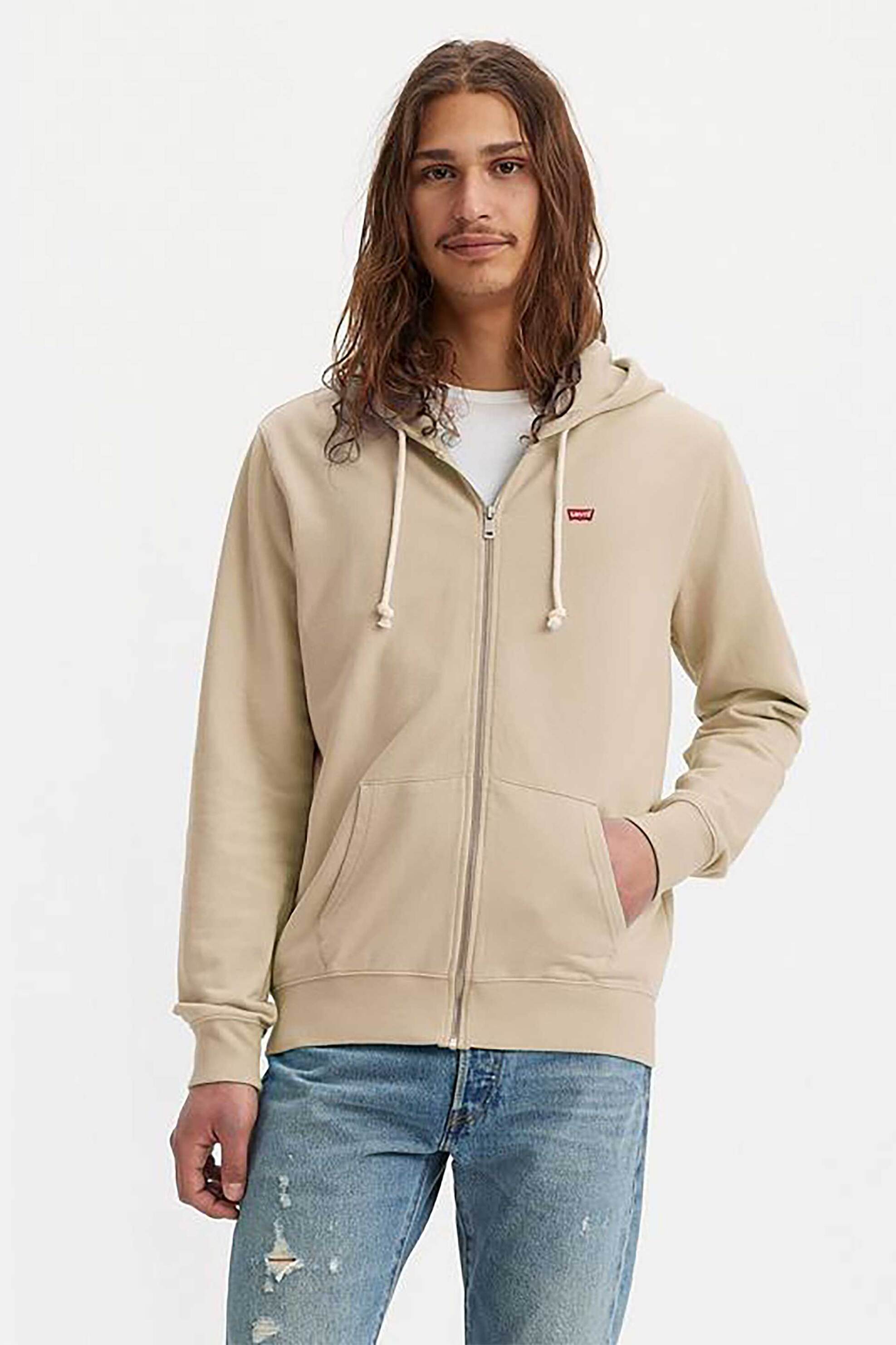 Levi's® ανδρική ζακέτα φούτερ με κουκούλα και λογότυπο Standard Fit "Original Housemark" - 345840040 Μπεζ