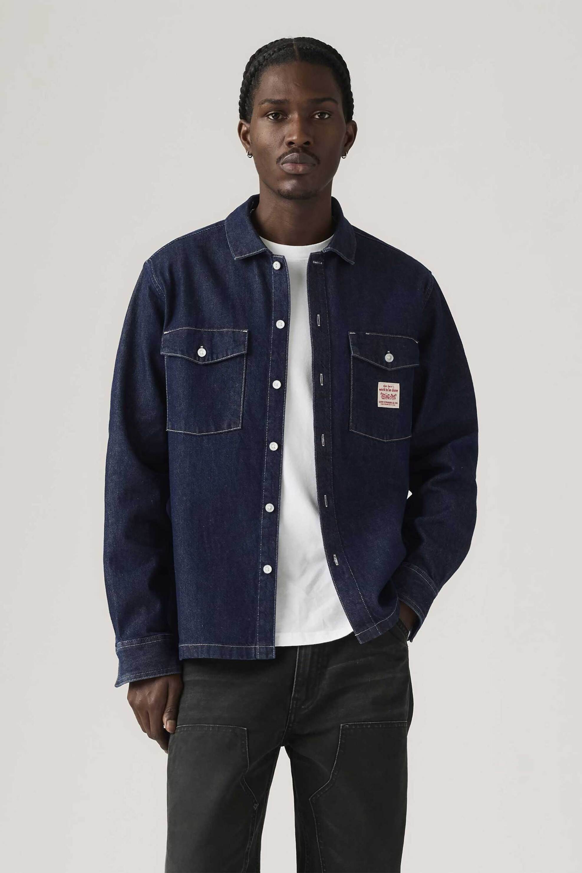 Levi's® ανδρικό denim πουκάμισο με logo patch Relaxed Fit "Worker" - 003O20000 Denim Blue Σκούρο
