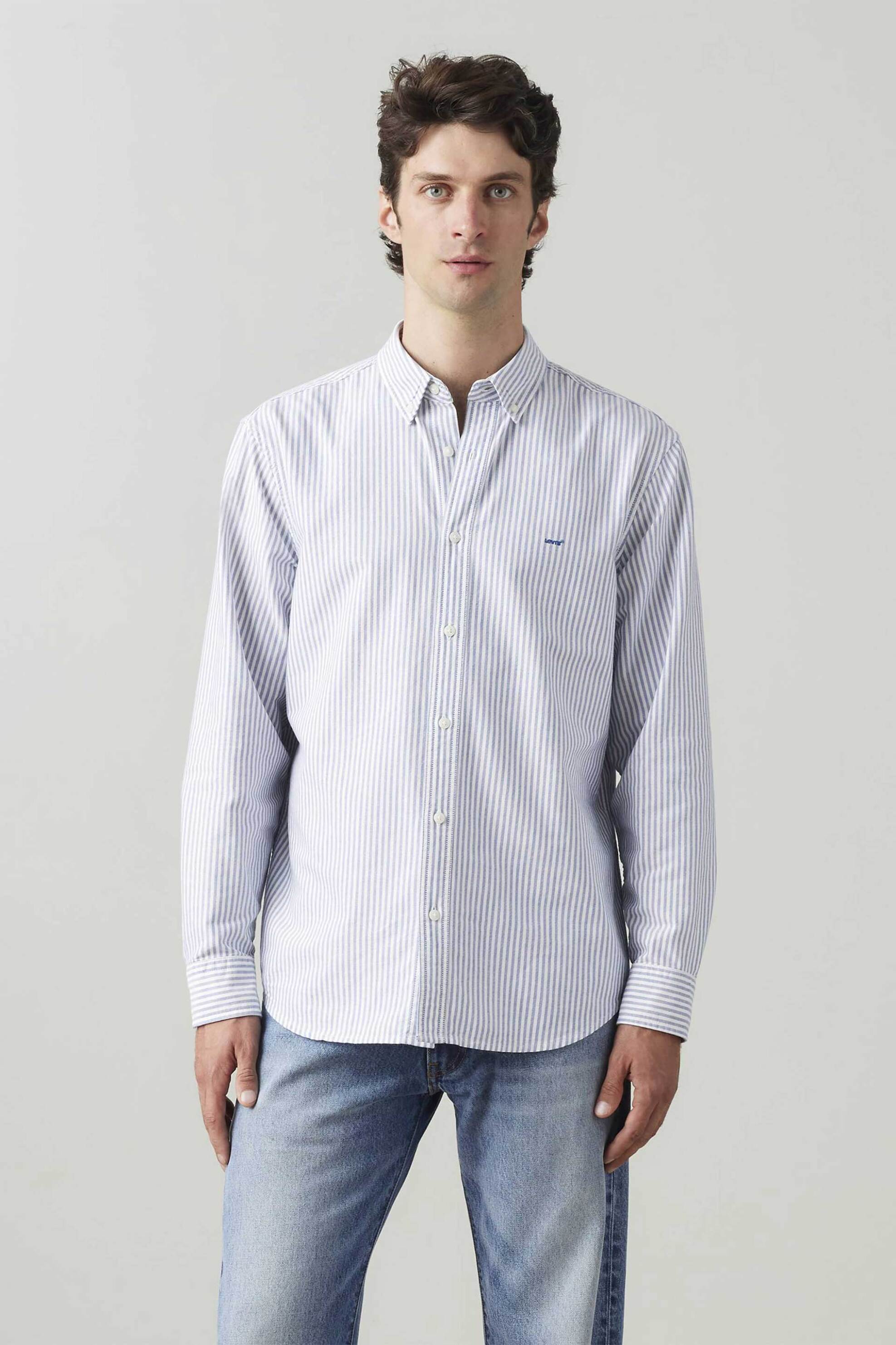 Levi's® ανδρικό πουκάμισο button down με ριγέ σχέδιο και λογότυπο Relaxed Fit "Authentic" - A72100023 Μπλε Ανοιχτό