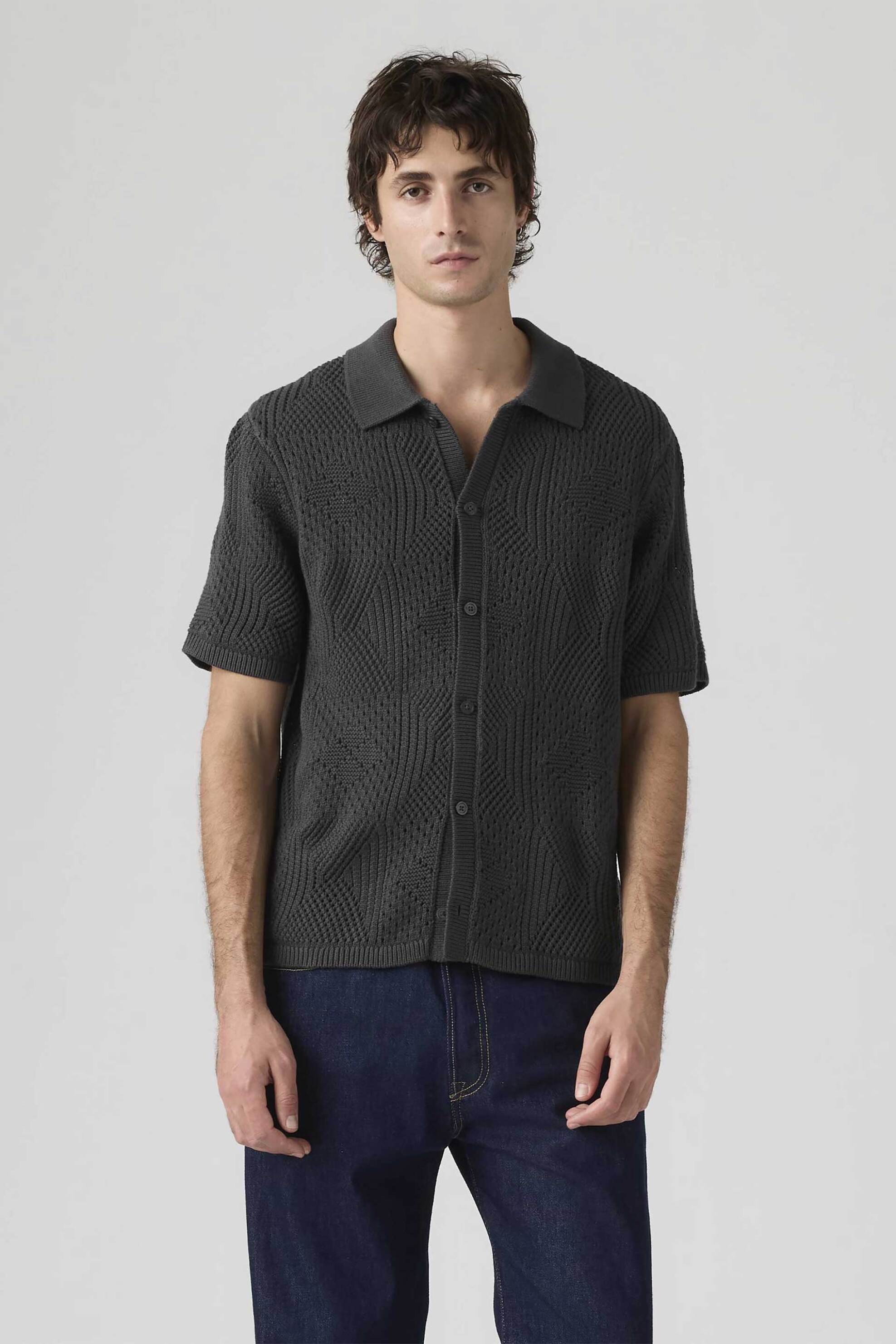 Levi's® ανδρικό πλεκτό πουκάμισο Standard Fit "Sweater Camp" - 0013G0004 Μαύρο