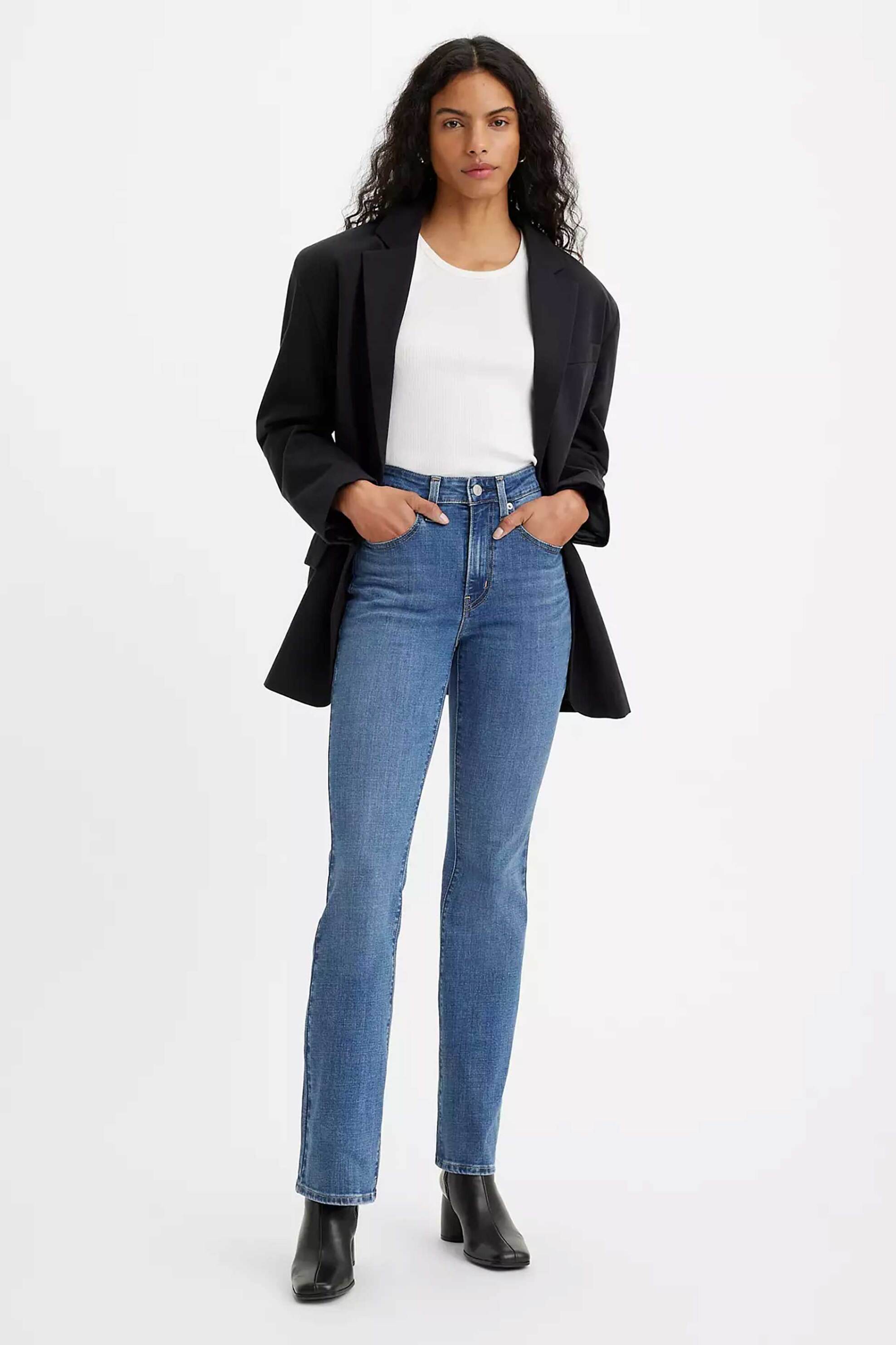 LEVI'S Levi's® γυναικείο τζιν παντελόνι μονόχρωμο πεντάτσεπο με logo patch και label "725™" - 187590054 Denim Blue
