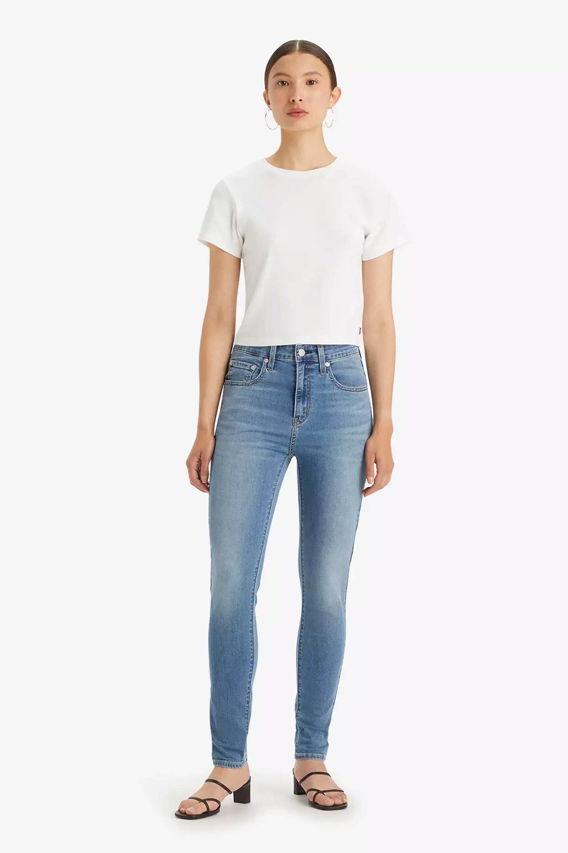 Levi's® γυναικείο τζιν παντελόνι μονόχρωμο πεντάτσεπο ψηλόμεσο με logo patch και label "721™" - 188820697 Denim Blue Ανοιχτό