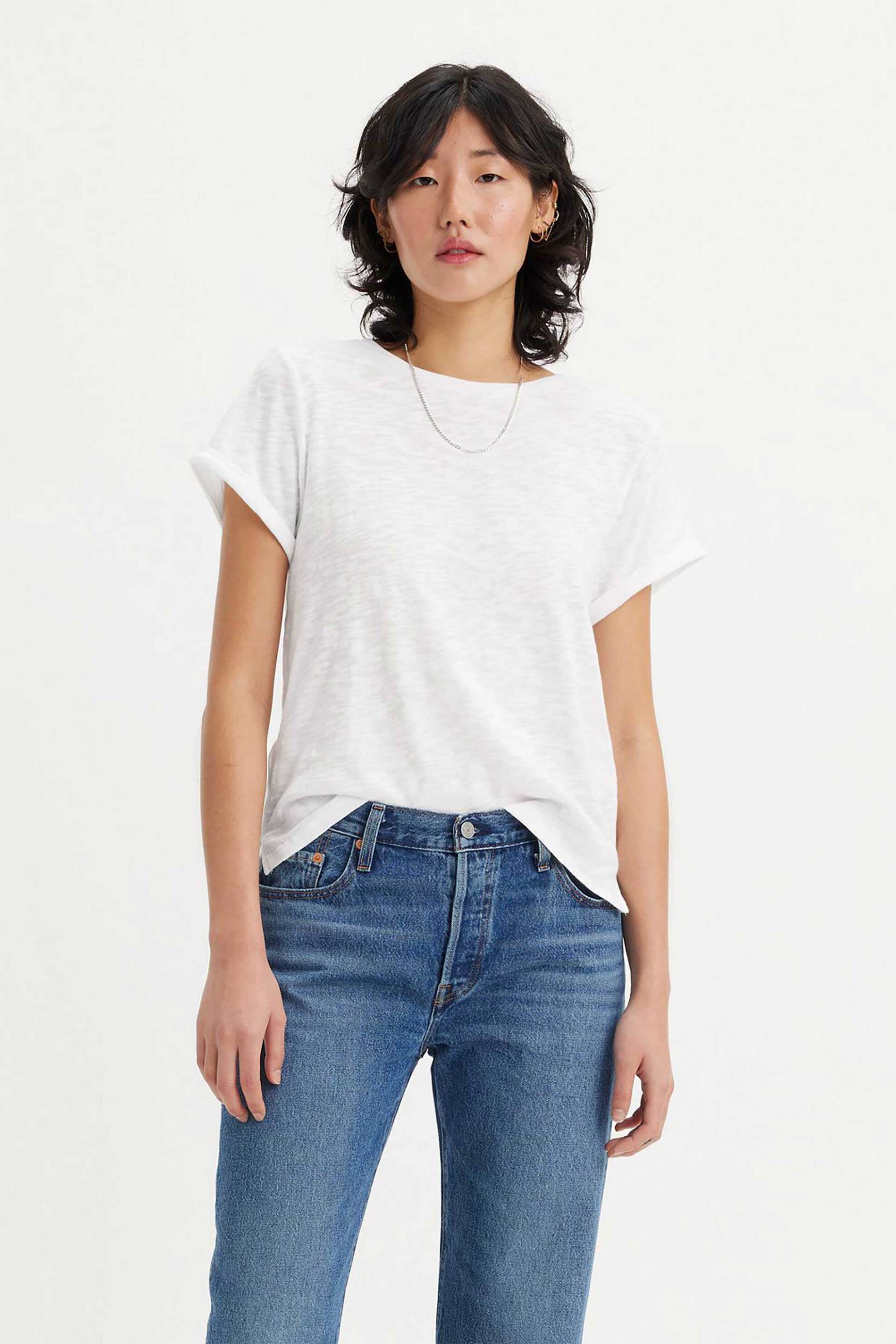 Levi's® γυναικείο T-shirt μονόχρωμο βαμβακερό με logo label στο πλάι "Margot" - A72470002 Λευκό