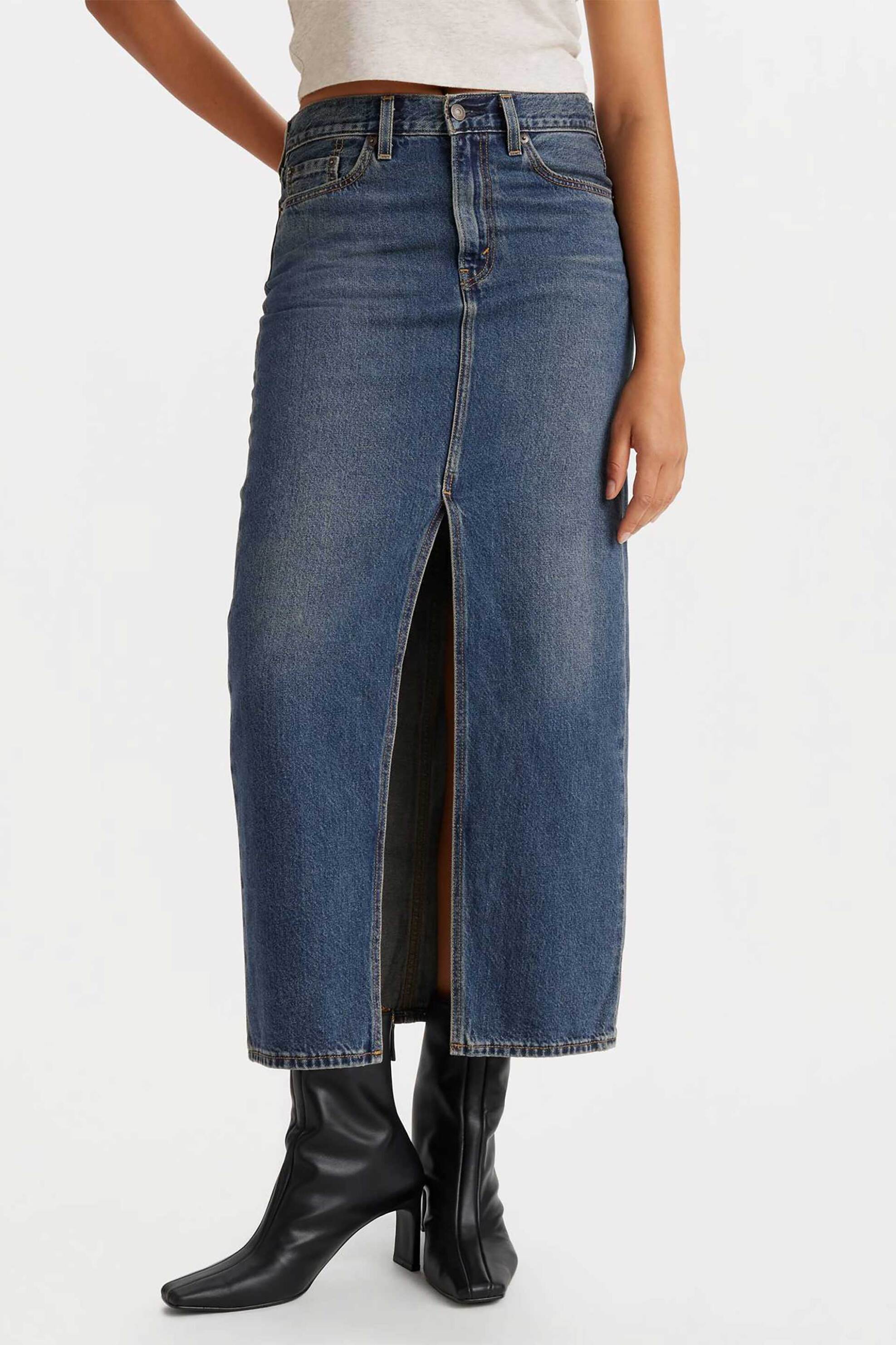 Levi's® γυναικεία midi φούστα denim πεντάτσεπη με σκίσιμο - A75120005 Denim Blue