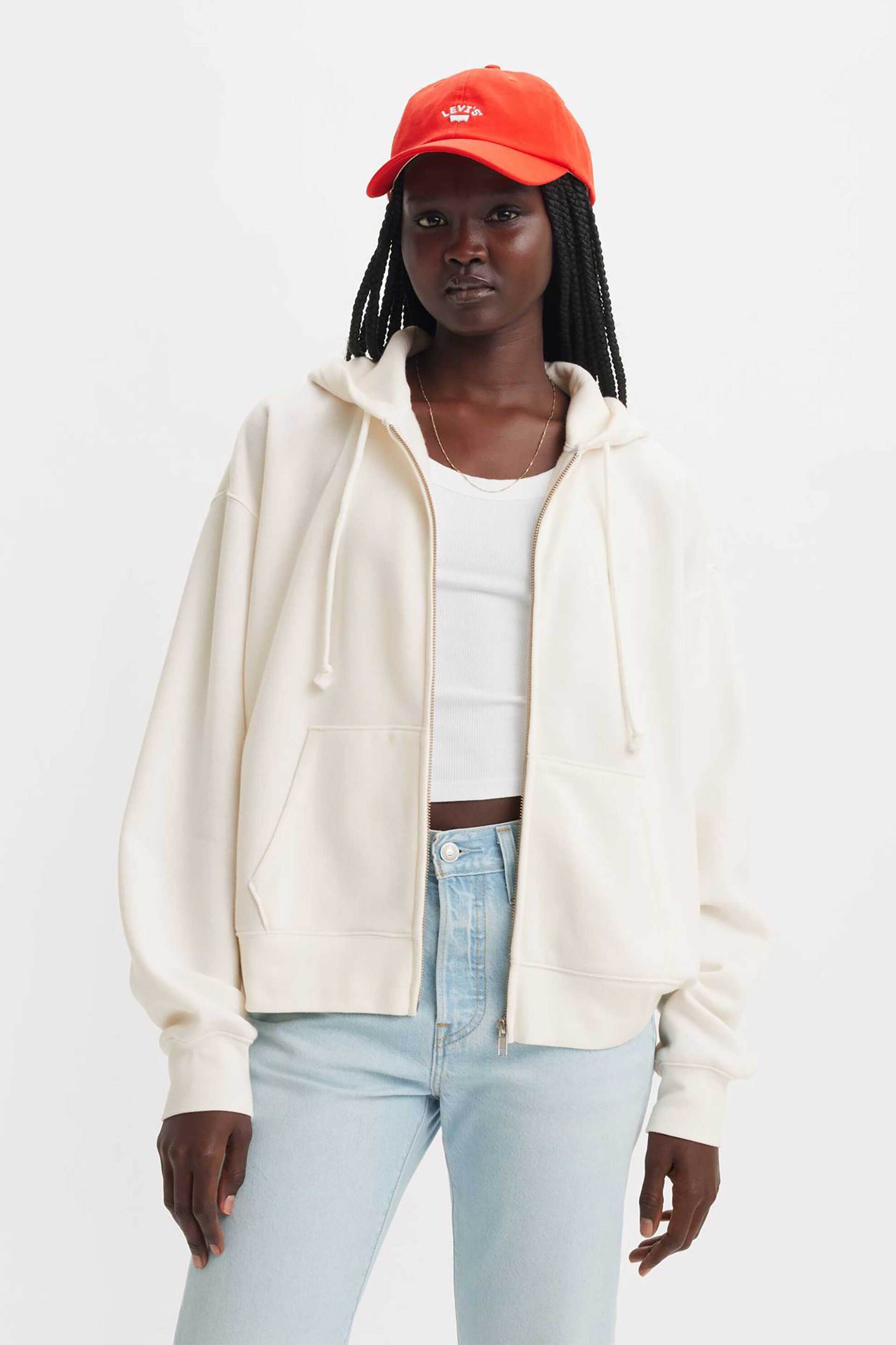 LEVI'S Levi's® γυναικεία ζακέτα φούτερ μονόχρωμη με κουκούλα και τσέπες - A59450015 Εκρού