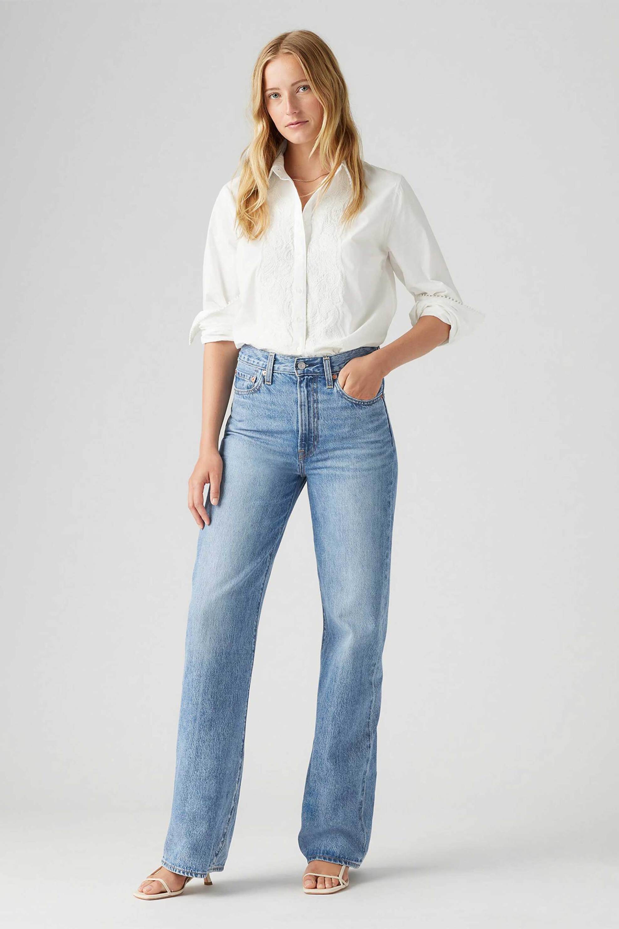LEVI'S Levi's® γυναικείο τζιν παντελόνι ψηλόμεσο πεντάτσεπο Wide Leg "Ribcage" - A60810020 Denim Blue