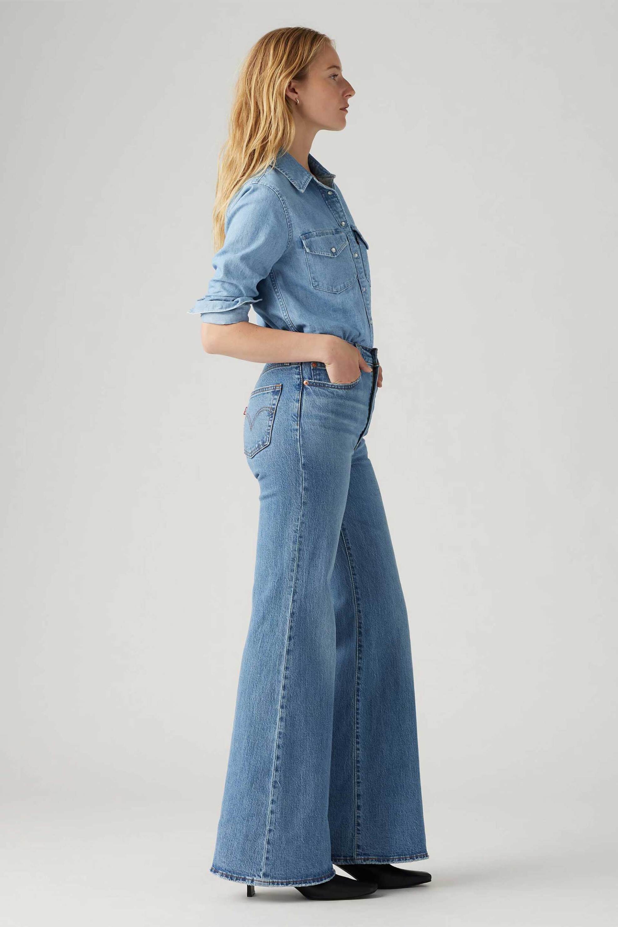 LEVI'S Levi's® γυναικείο τζιν παντελόνι ψηλόμεσο πεντάτσεπο Flared Leg "Ribcage Bell" - A75030009-** Denim Blue - 3