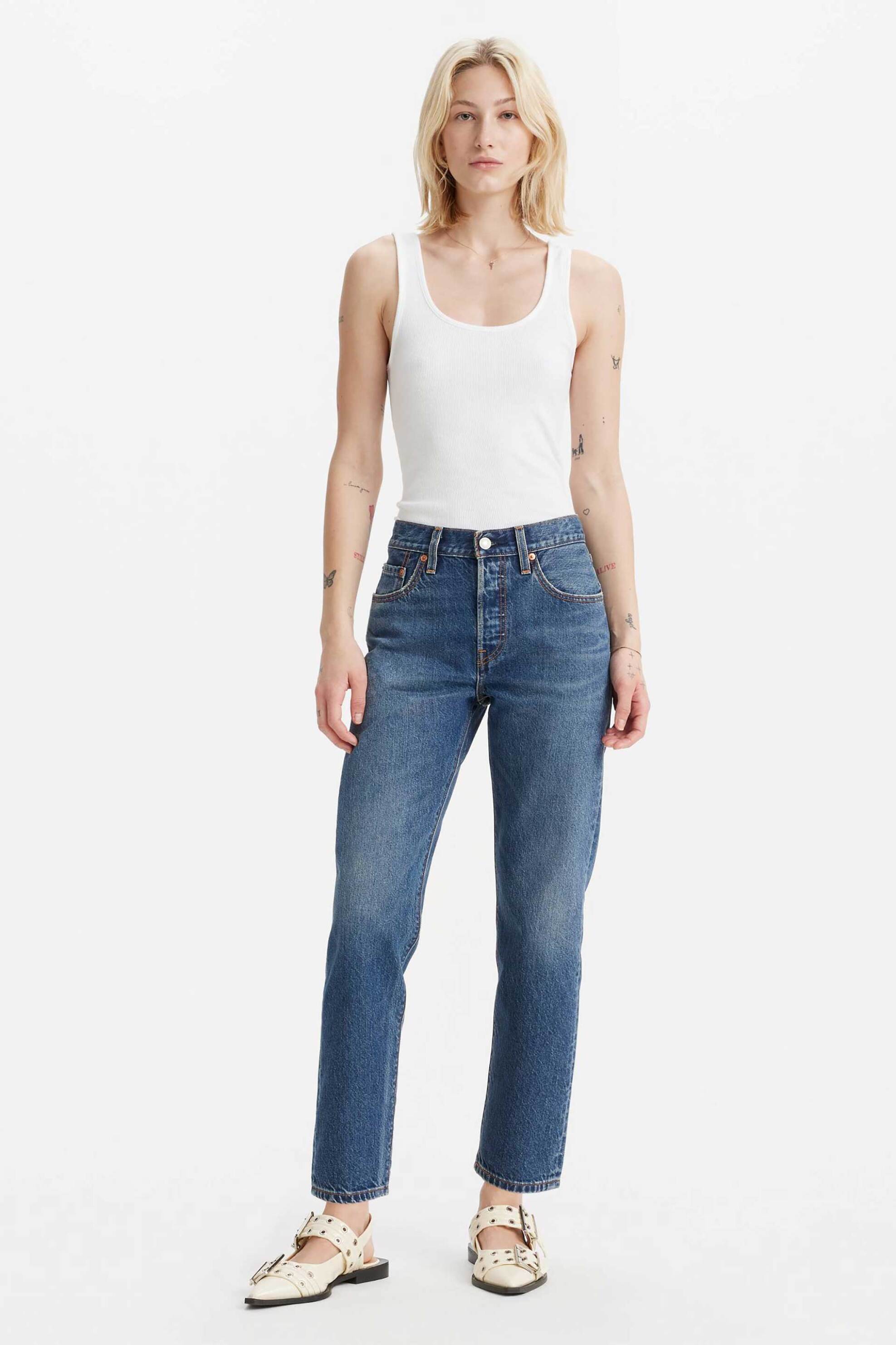 LEVI'S Levi's® γυναικείο τζιν παντελόνι ψηλόμεσο cropped πεντάτσεπο Straight Fit "501" - A87460001 Denim Blue