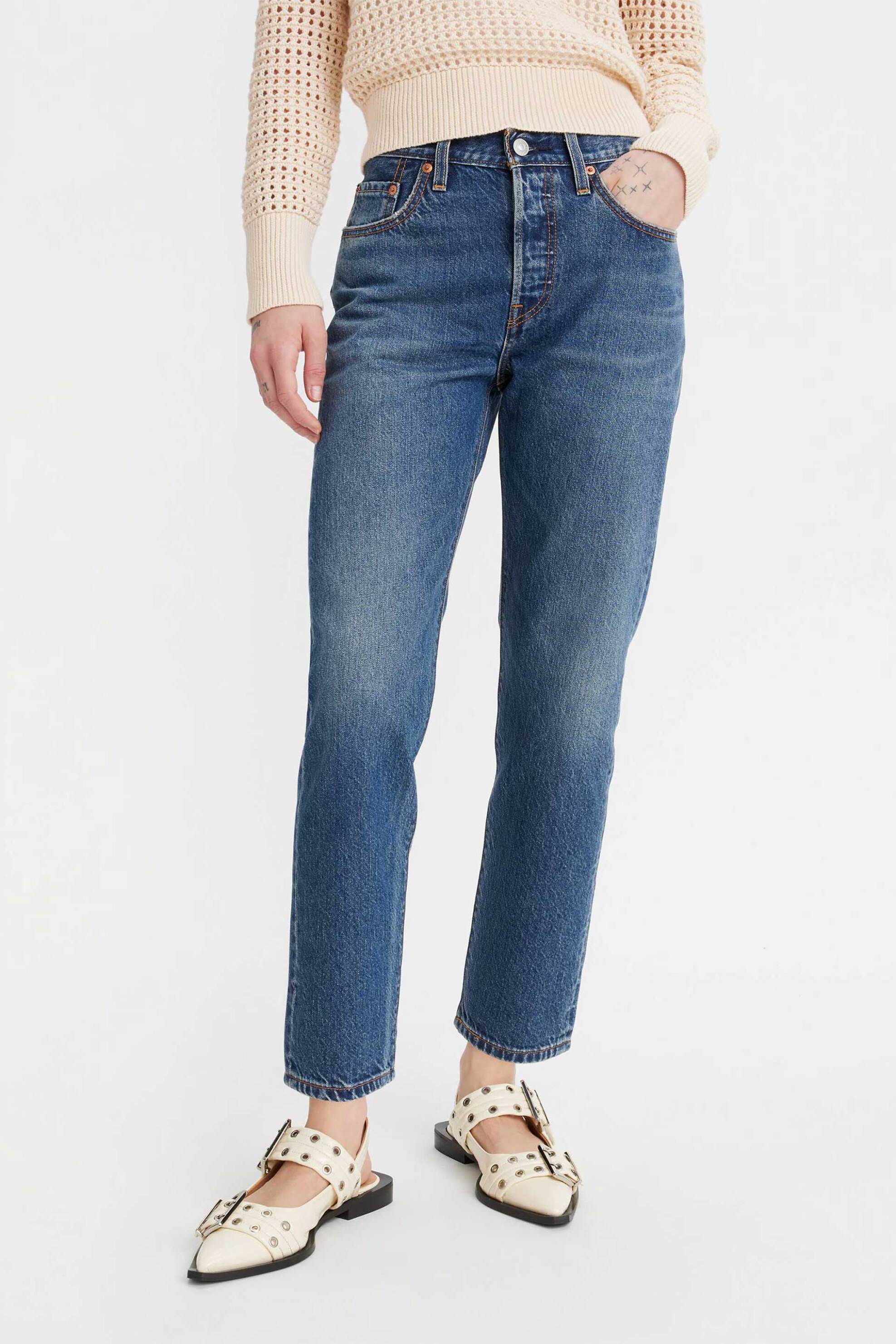 Levi's® γυναικείο τζιν παντελόνι ψηλόμεσο cropped πεντάτσεπο Straight Fit "501" - A87460001 Denim Blue φωτογραφία