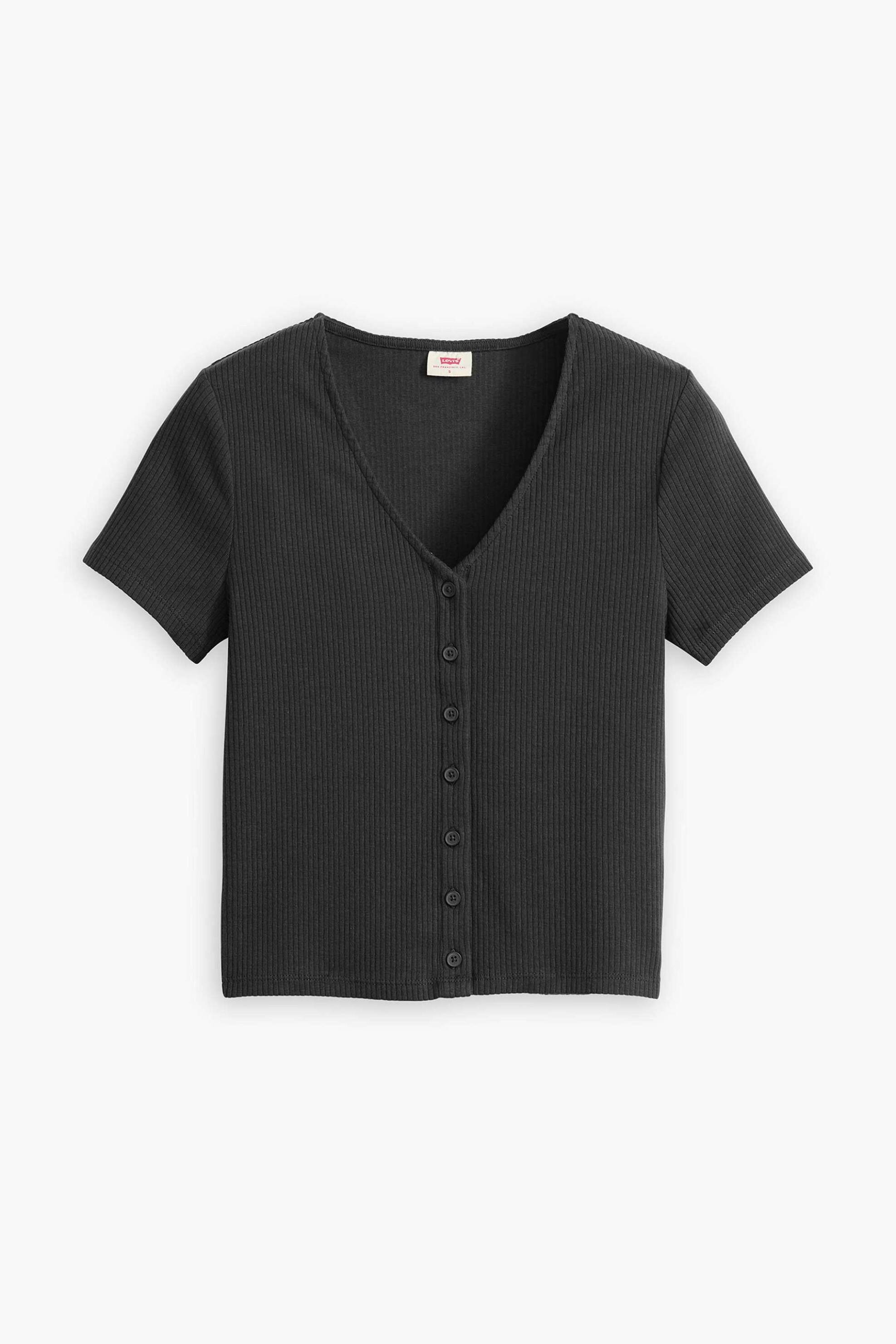 Levi&Apos S Γυναικεία Μπλούζα Ribbed με Κουμπιά Και V Λαιμόκοψη Slim Fit Muse - A87820000 Μαύρο