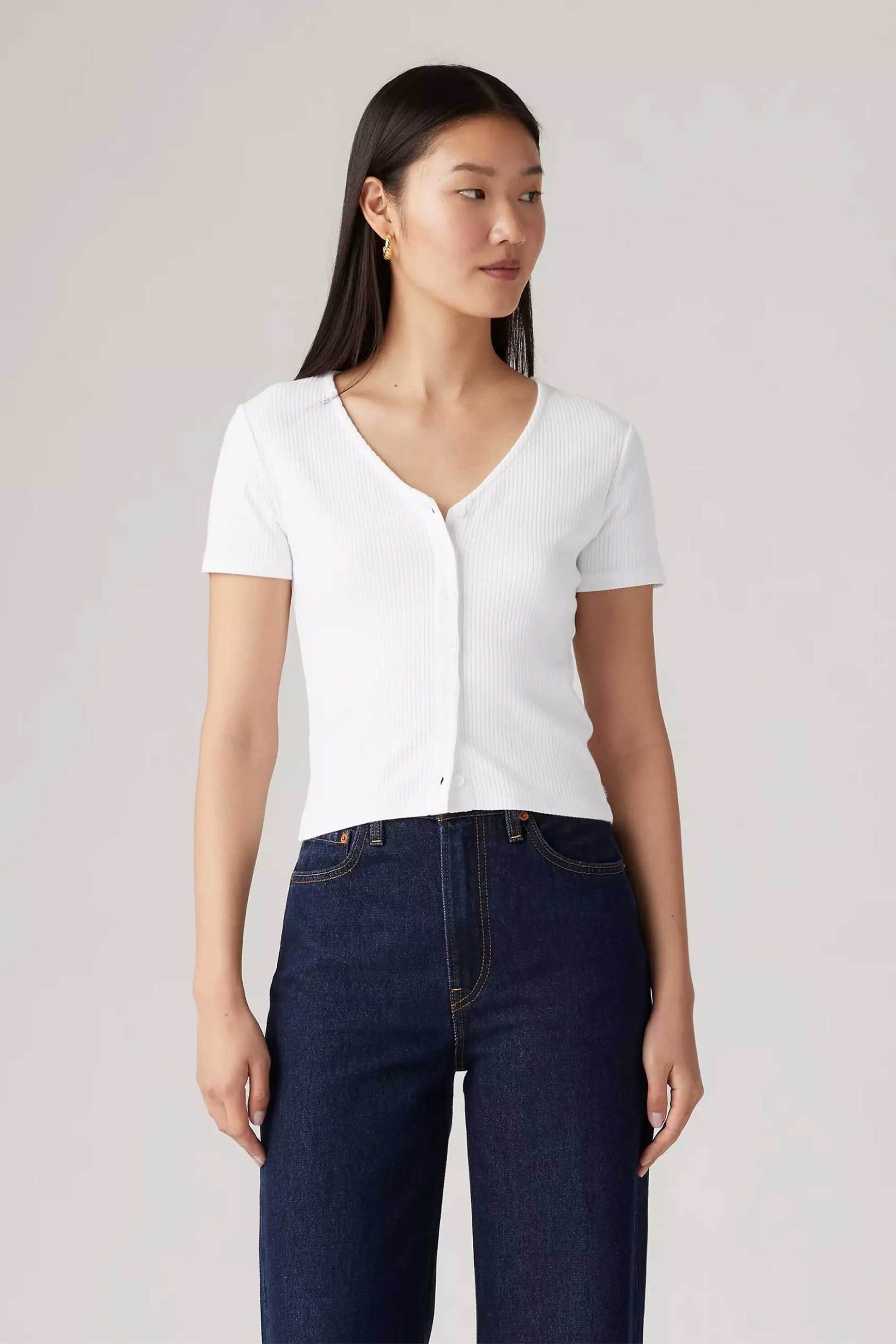 LEVI'S Levi's® γυναικεία μπλούζα ribbed με κουμπιά και V λαιμόκοψη Slim Fit "Muse" - A87820001 Λευκό