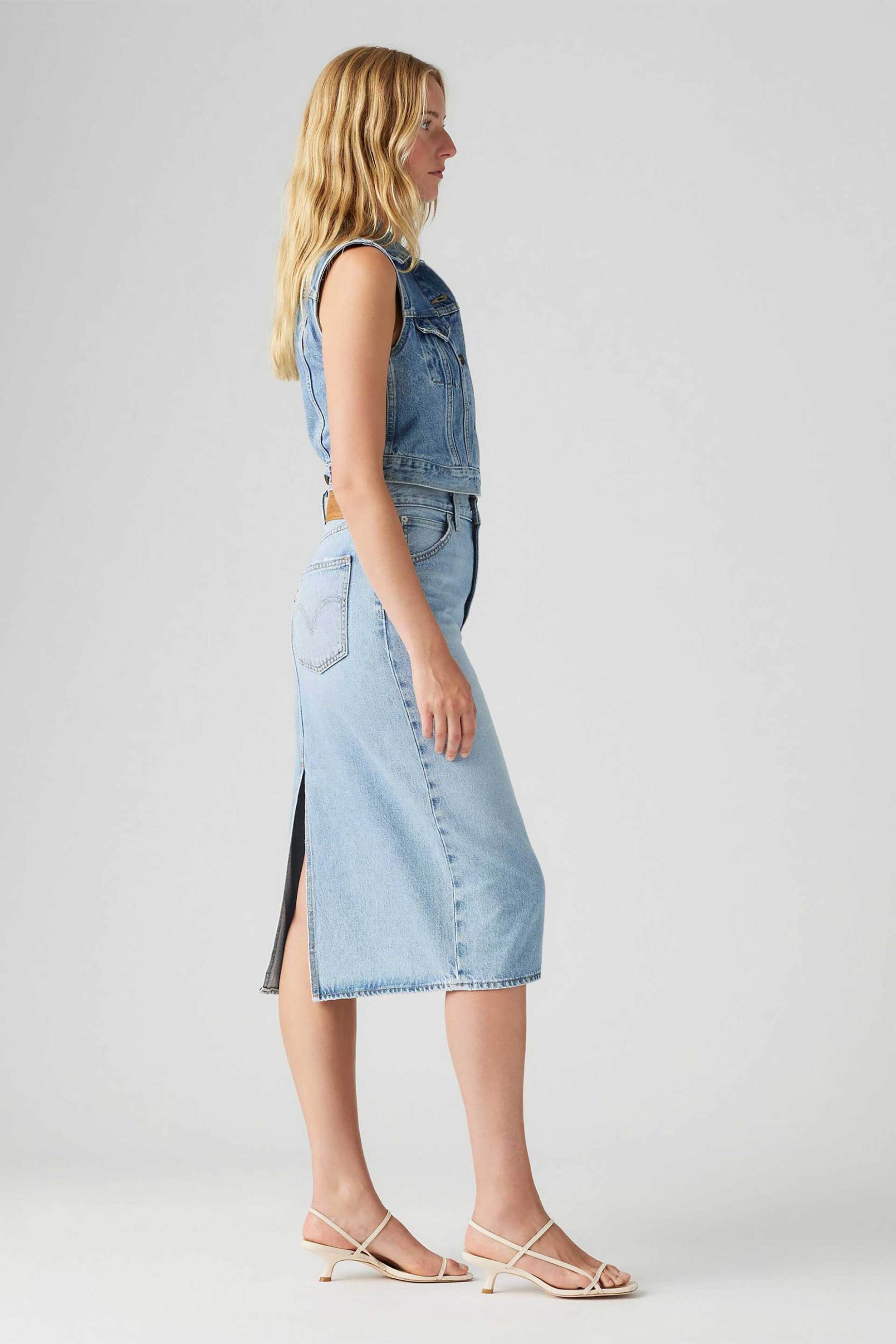 LEVI'S Levi's® γυναικεία midi φούστα denim ψηλόμεση πεντάτσεπη Slim Fit - 001VH0001 Denim Blue Ανοιχτό - 3