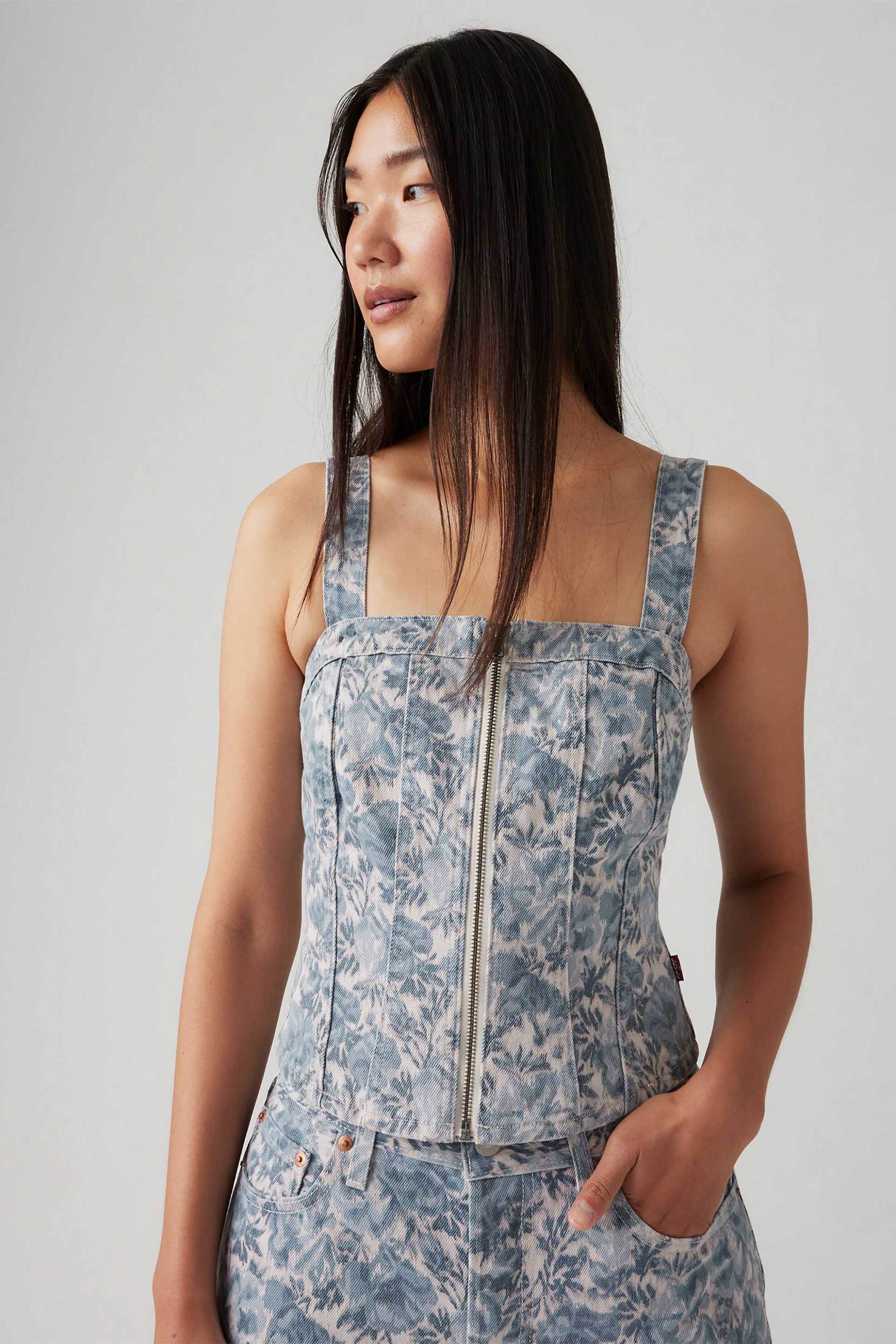 Levi's® γυναικείο αμάνικο denim τοπ με all-over print Slim Fit "Sculpted Bustier" - 001W40001 Denim Blue Ανοιχτό