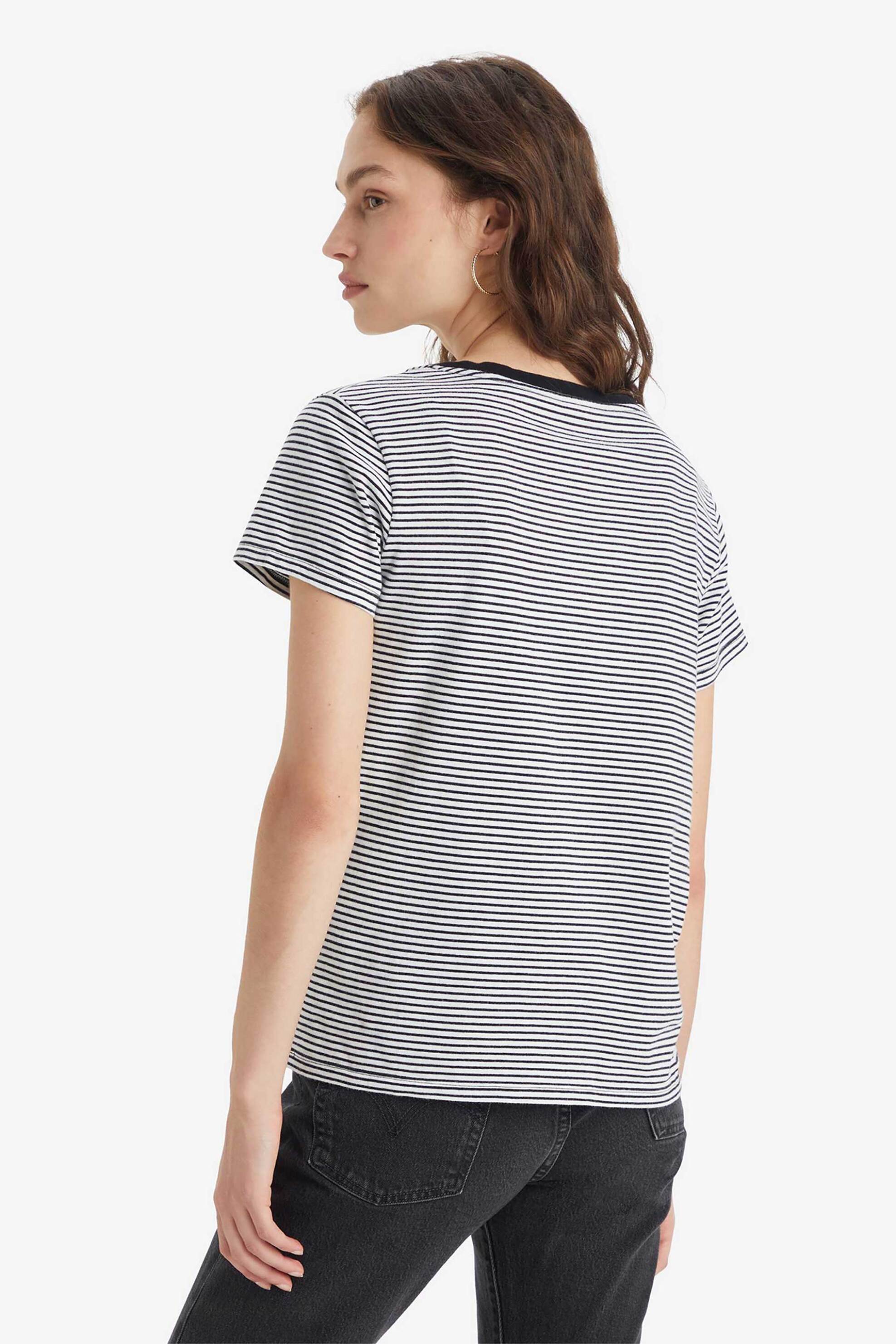 Levi's® γυναικείο T-shirt με ριγέ σχέδιο και κεντημένο λογότυπο Regular Fit "The Perfect V-Neck" - 853410004 Ασπρόμαυρο φωτογραφία