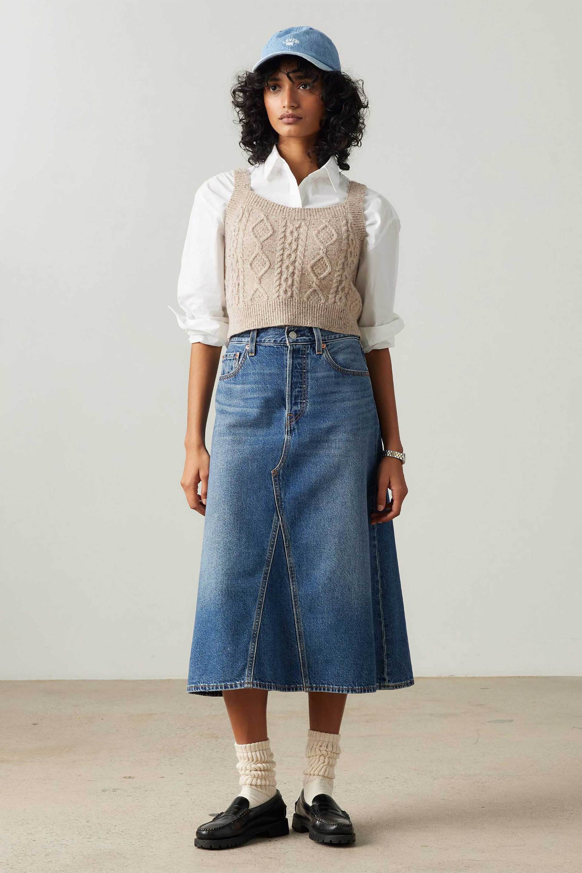 Levi's Levi's® γυναικεία midi φούστα denim ψηλόμεση πεντάτσεπη A-line 