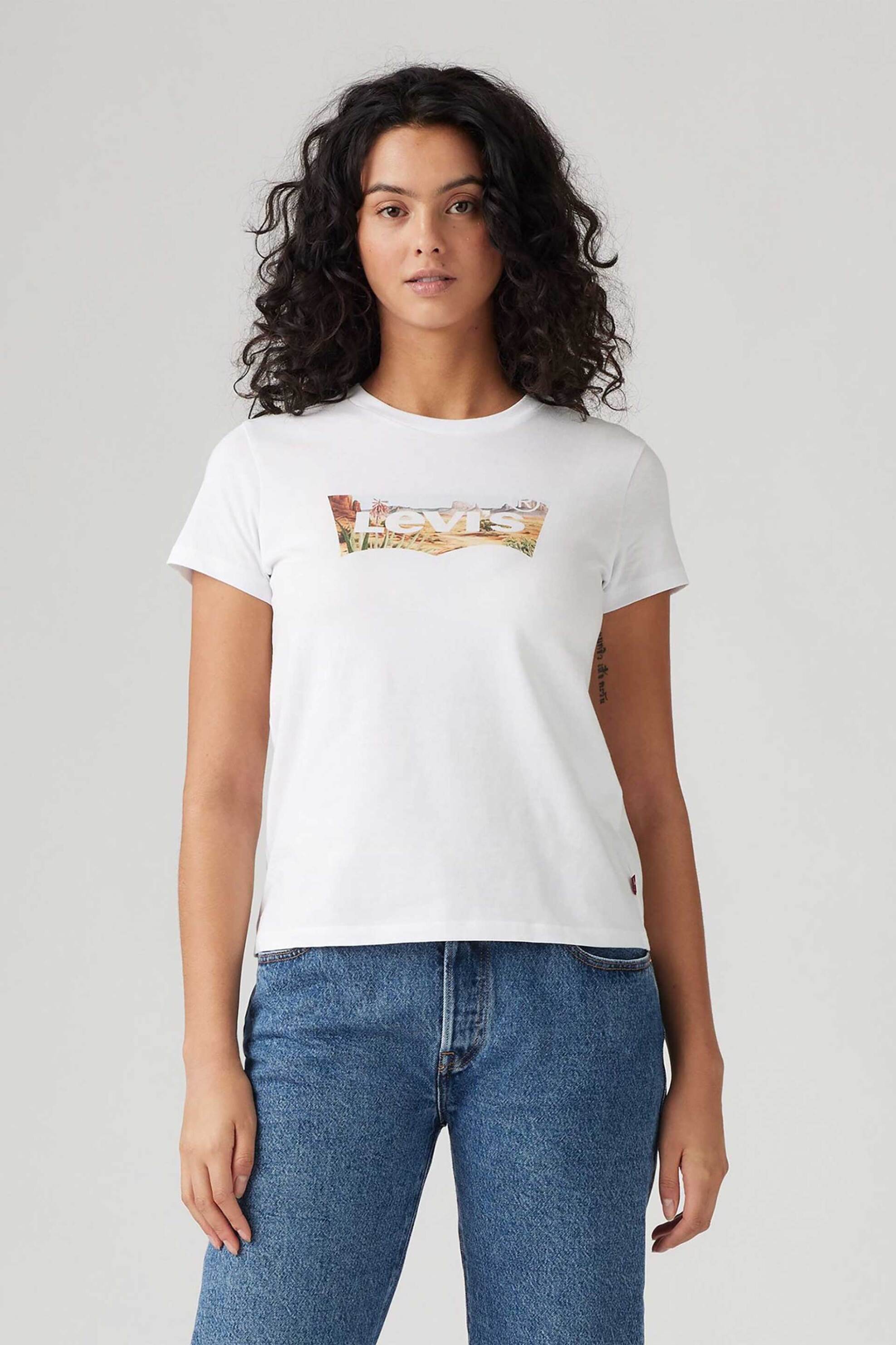 Levi's® γυναικείο T-shirt με graphic logo print Standard Fit "The Perfect Tee" - 173693007 Λευκό