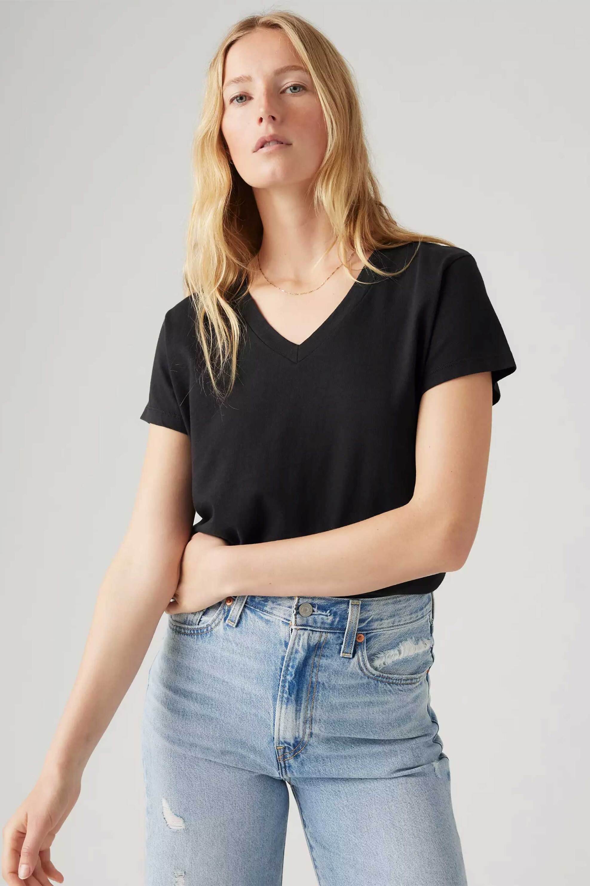 Levi's® γυναικείο T-shirt μονόχρωμο Relaxed Fit "Boxy V-Neck" - A87740008 Μαύρο