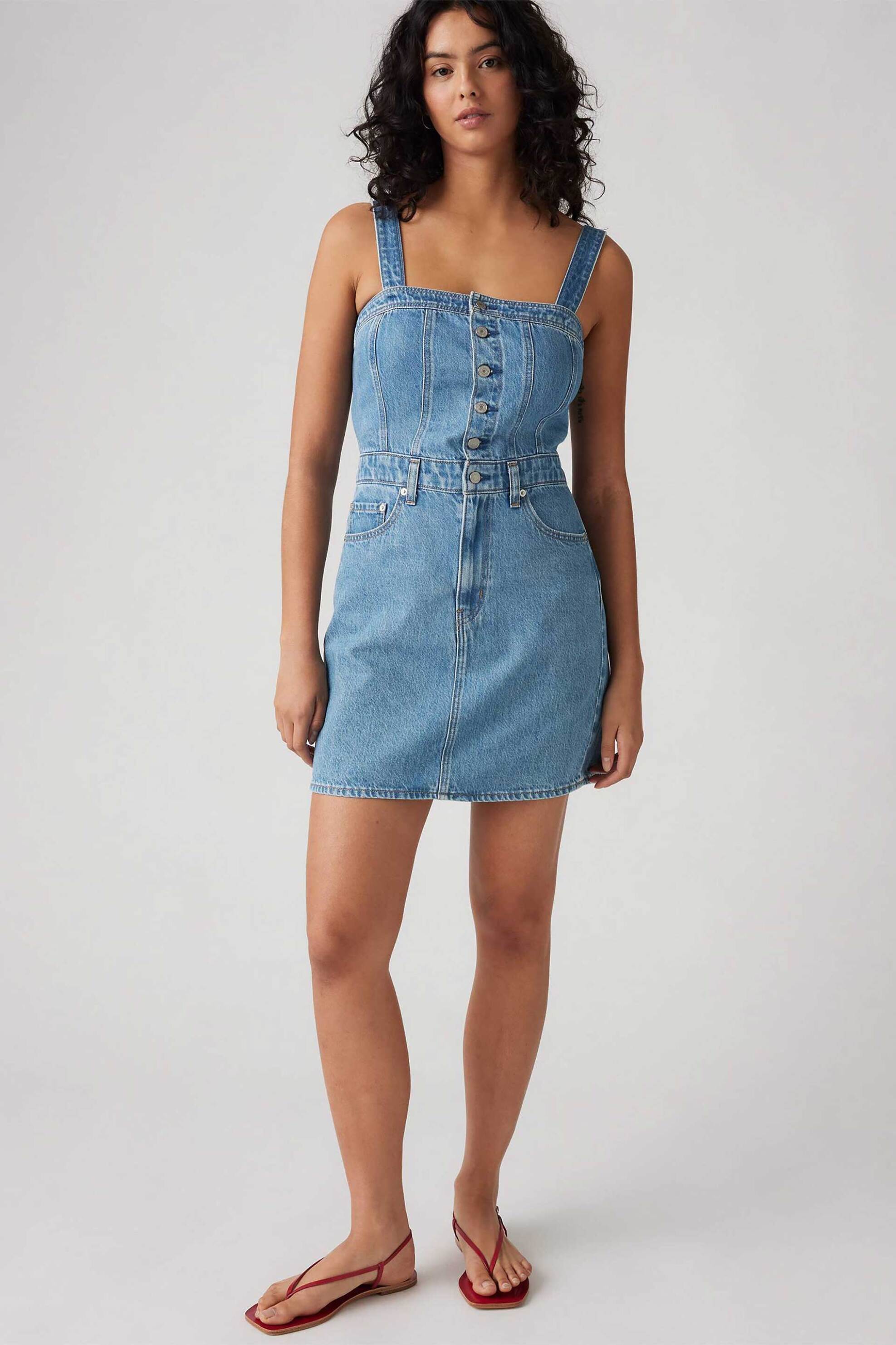 Levi's® γυναικείο mini φόρεμα denim αμάνικο πεντάτσεπο Slim Fit 