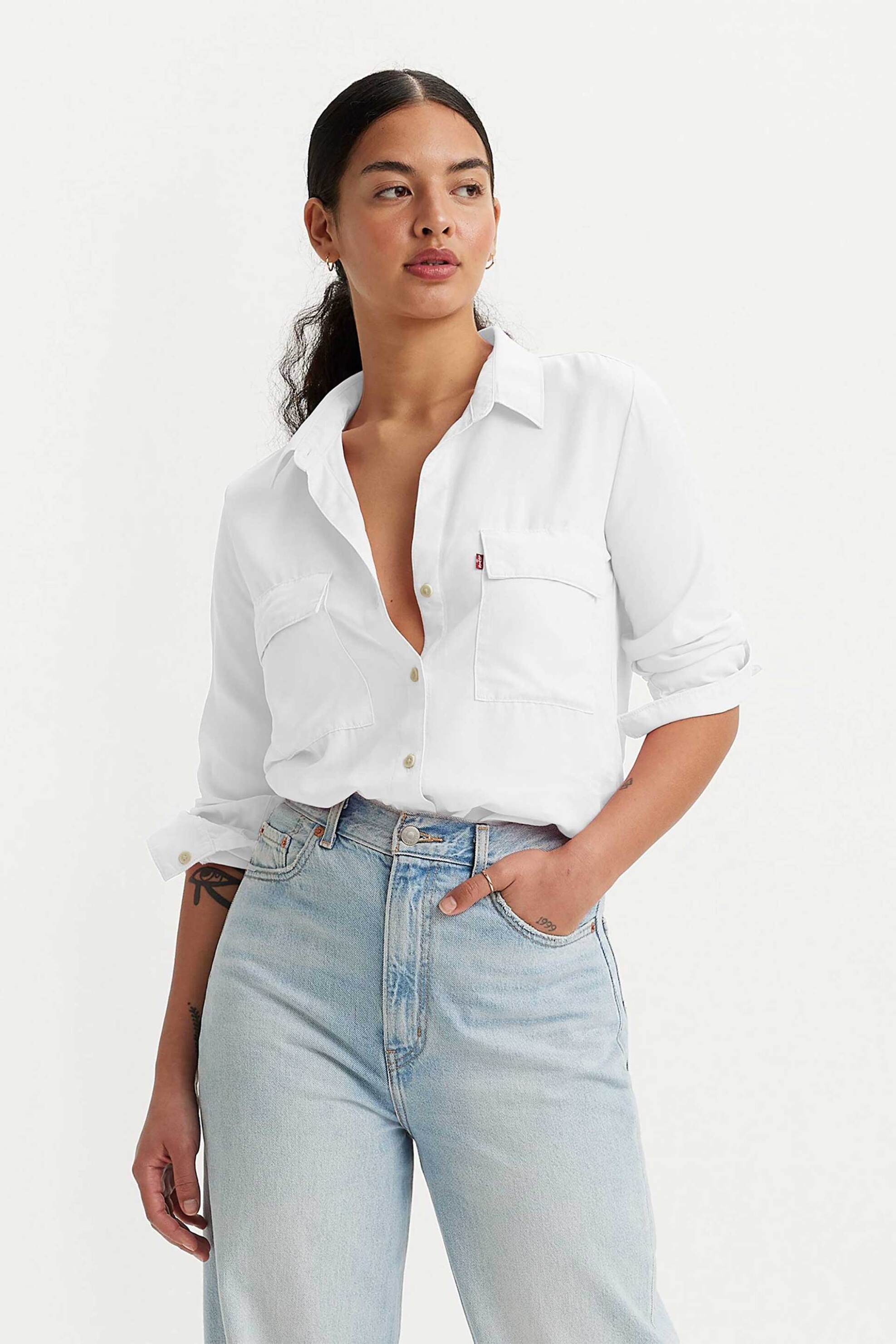 Levi's® γυναικείο πουκάμισο μονόχρωμο με τσέπες Standard Fit "Doreen Utility" - A74670006 Λευκό