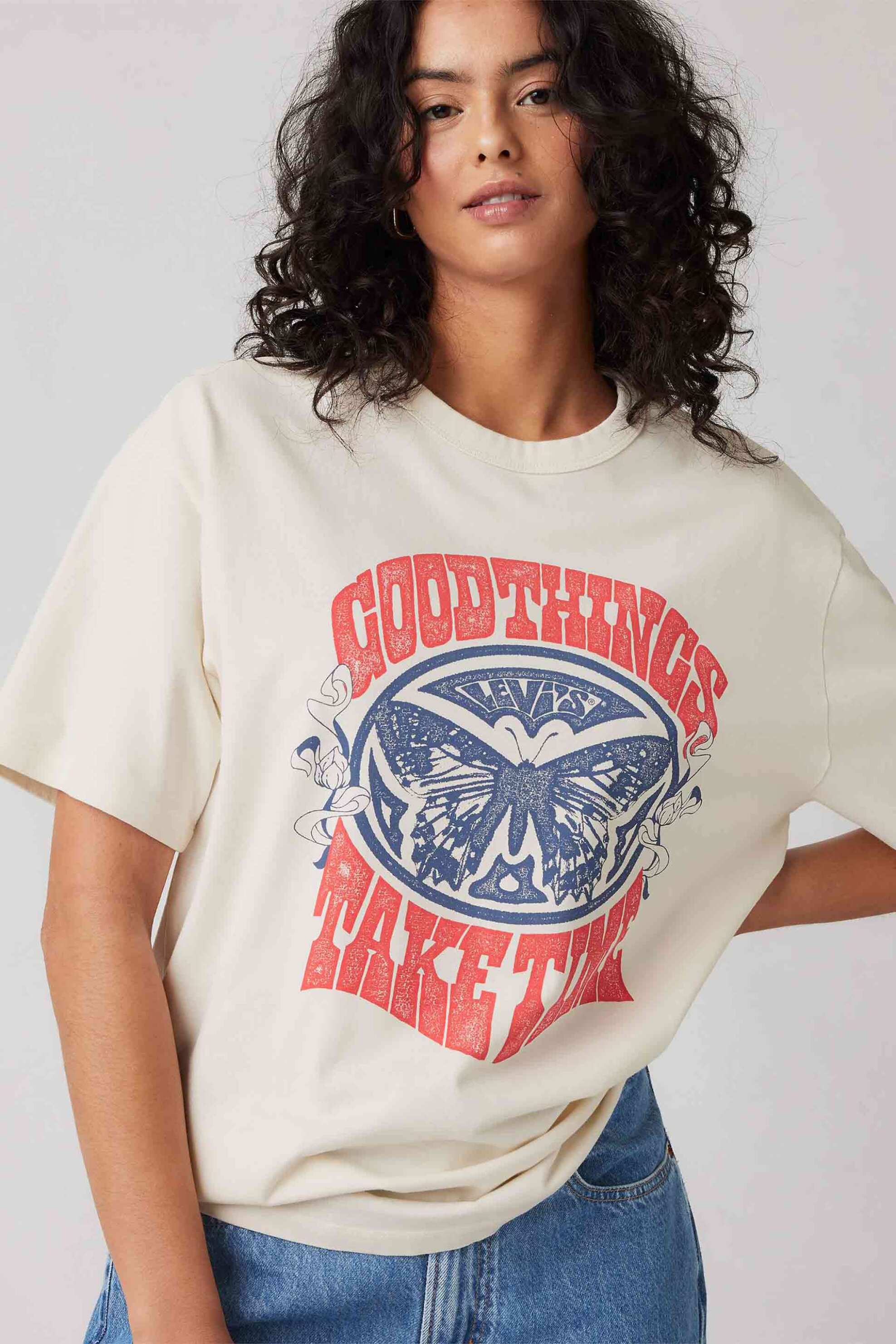 Levi's® γυναικείο T-shirt με graphic print Relaxed Fit "Graphic Tabor" - 001MX0000 Εκρού