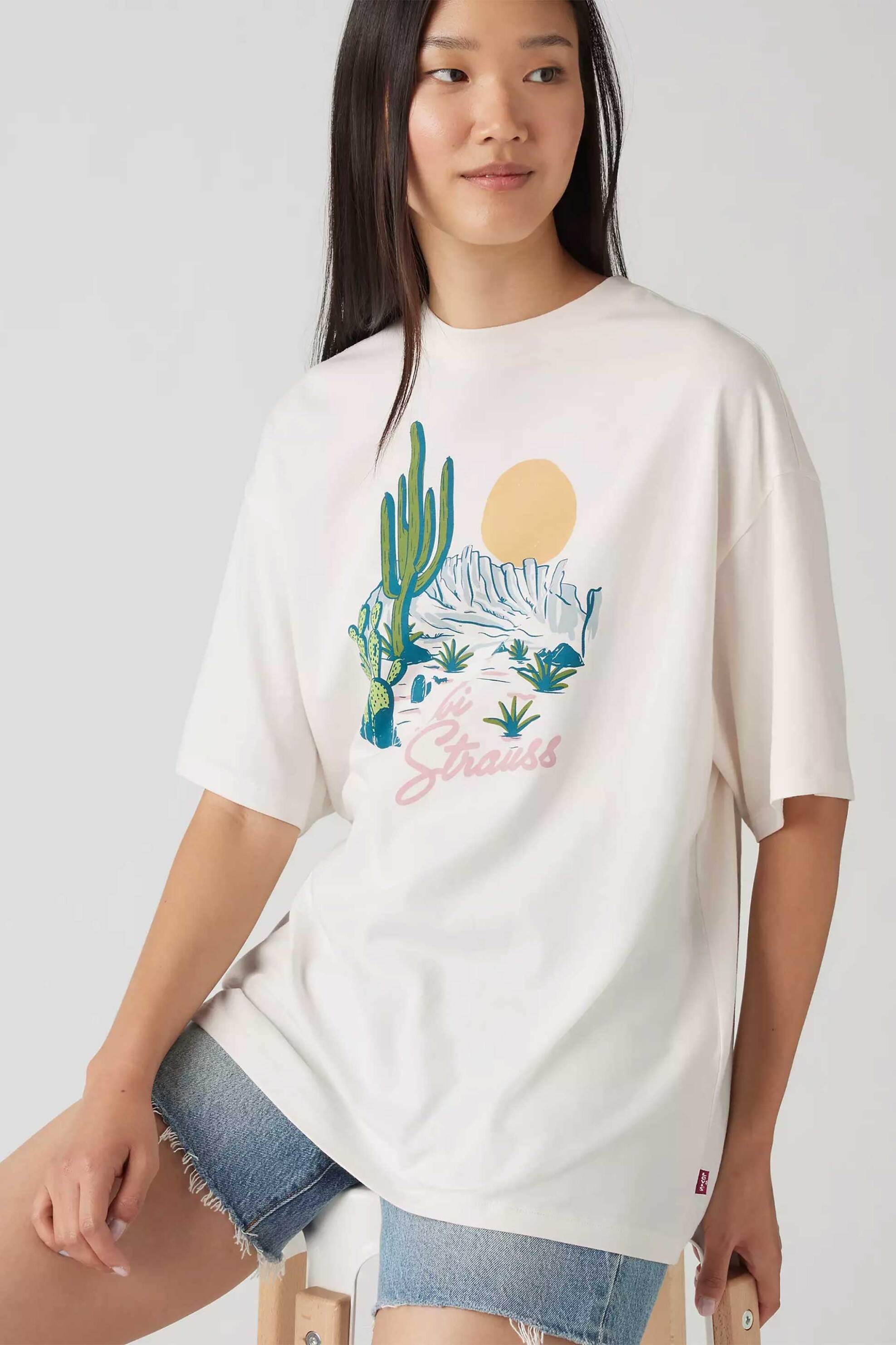 Levi's® γυναικείο T-shirt με graphic print Loose Fit "Graphic Stack" - A49240082 Λευκό
