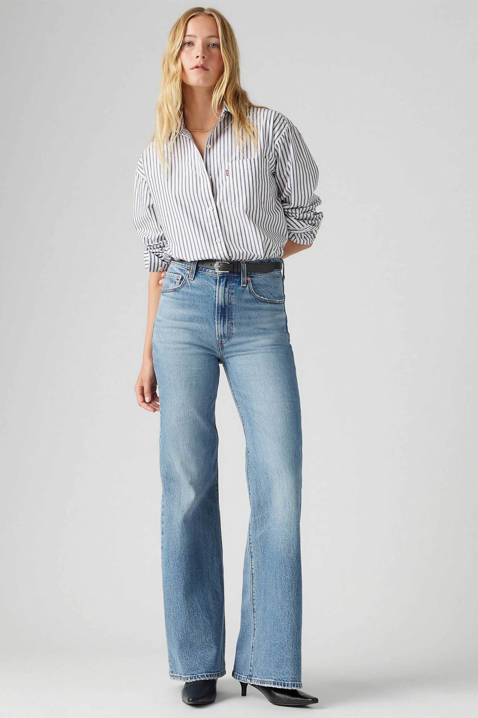 LEVI'S Levi's® γυναικείο τζιν παντελόνι ψηλόμεσο πεντάτσεπο Flared Cut "Ribcage Bell" - A75030020 Denim Blue