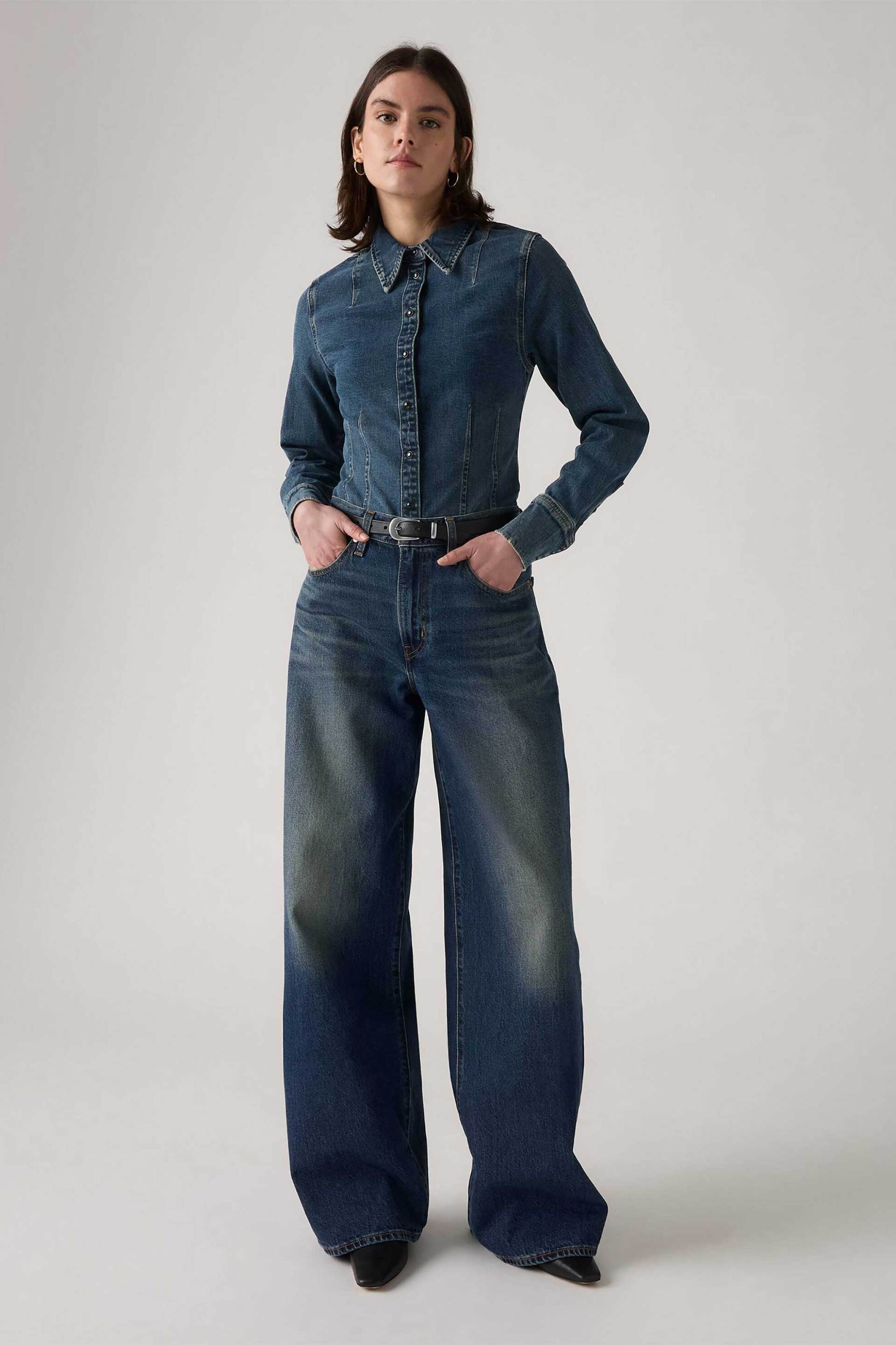 Levi's® γυναικείο τζιν παντελόνι πεντάτσεπο XL Straight Fit - A87010030 Denim Blue Σκούρο