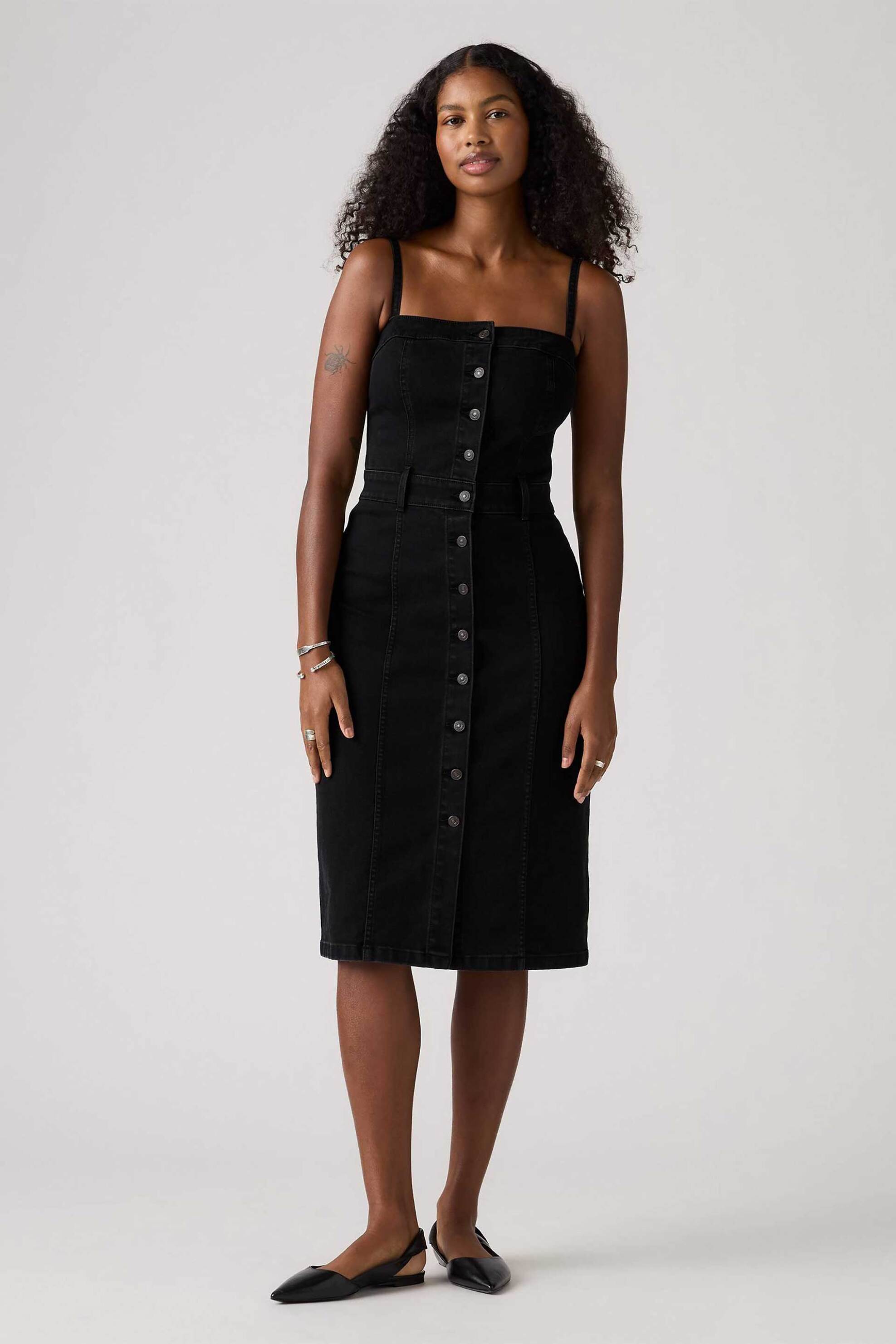 Levi's® γυναικείο midi φόρεμα denim σεμιζιέ με λεπτές τιράντες Slim Fit - 0002S0005 Μαύρο