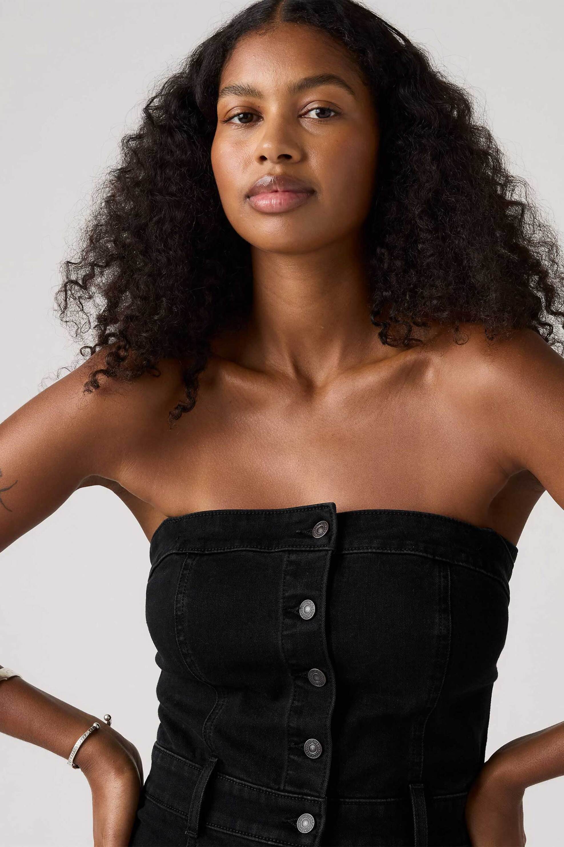Levi's® γυναικείο midi φόρεμα denim σεμιζιέ με λεπτές τιράντες Slim Fit - 0002S0005 Μαύρο