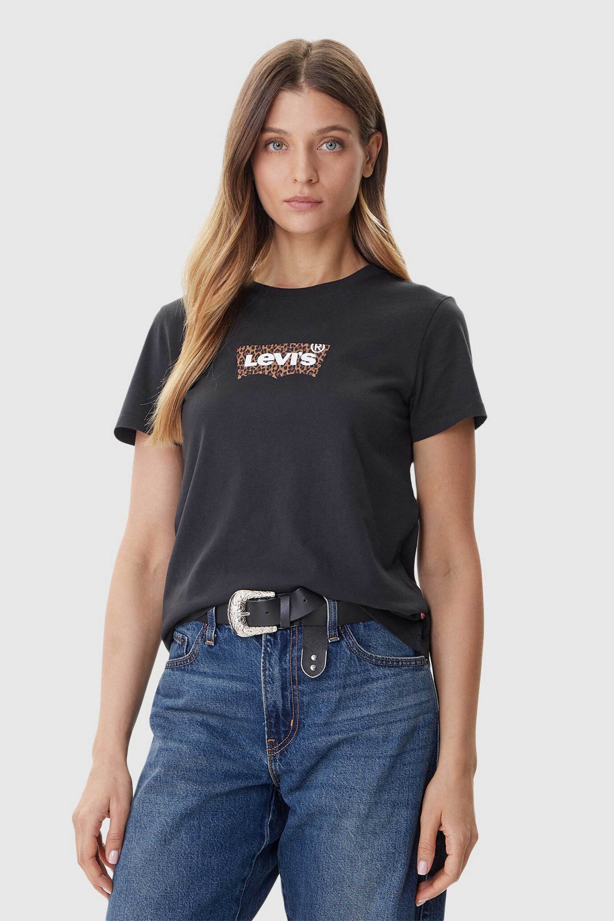 Levi's® γυναικείο T-shirt με logo print Standard Fit "The Perfect Tee" - A20860425 Μαύρο
