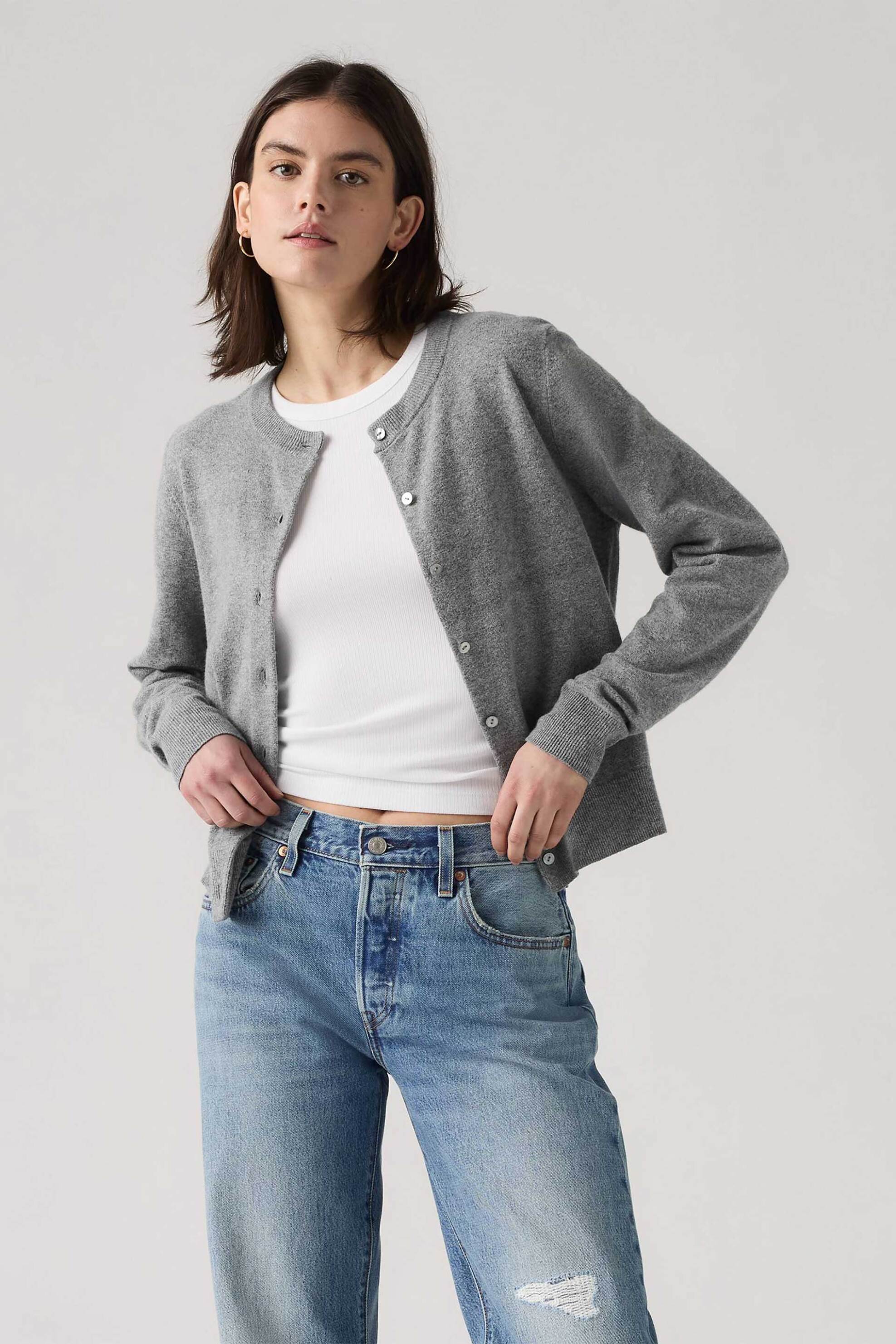 Levi's® γυναικεία πλεκτή ζακέτα μονόχρωμη Standard Fit "Tara" - 0037P0001 Γκρι